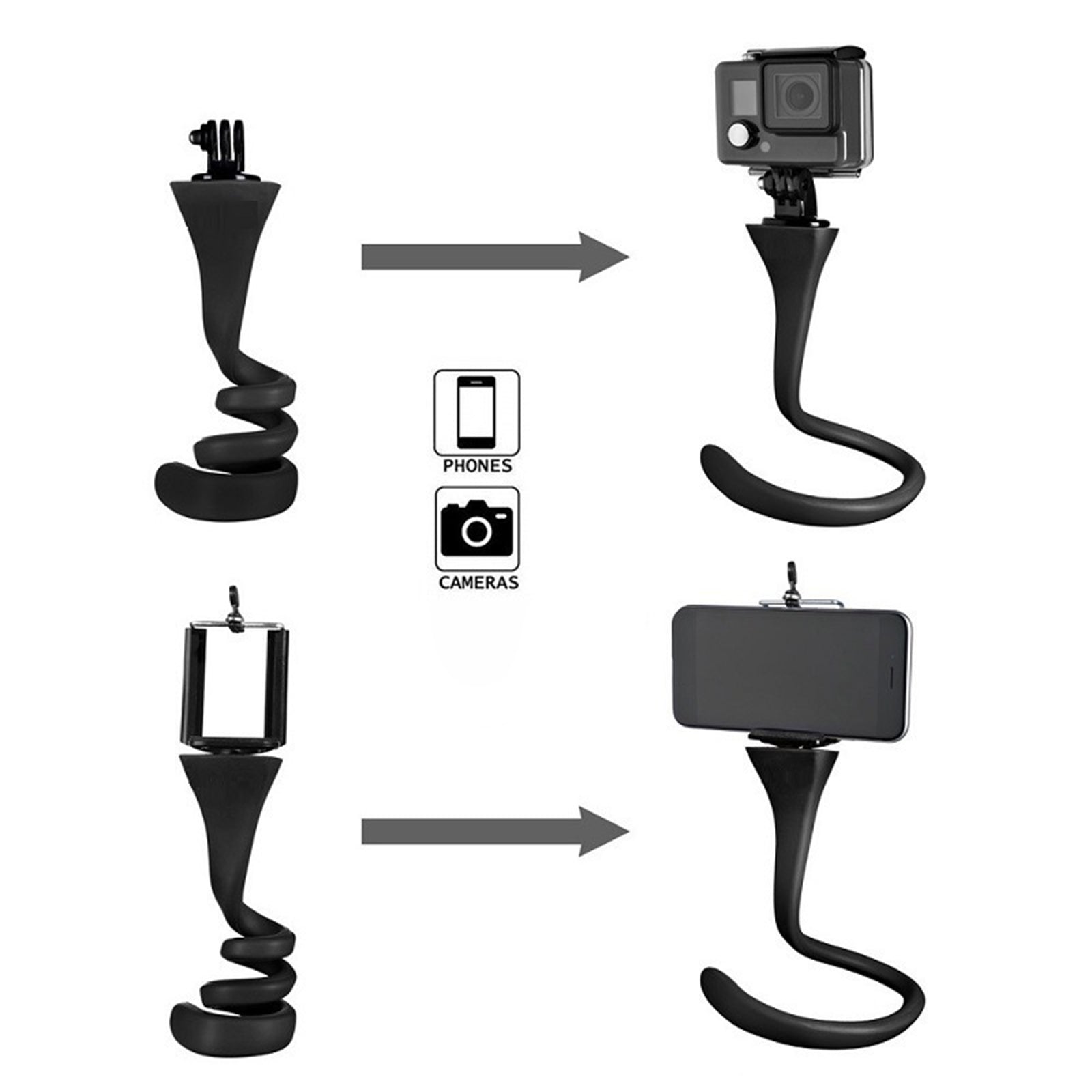 Phone Holder Flexible Twistable Arm Camera Monopod Lazy Bracket Clip Black