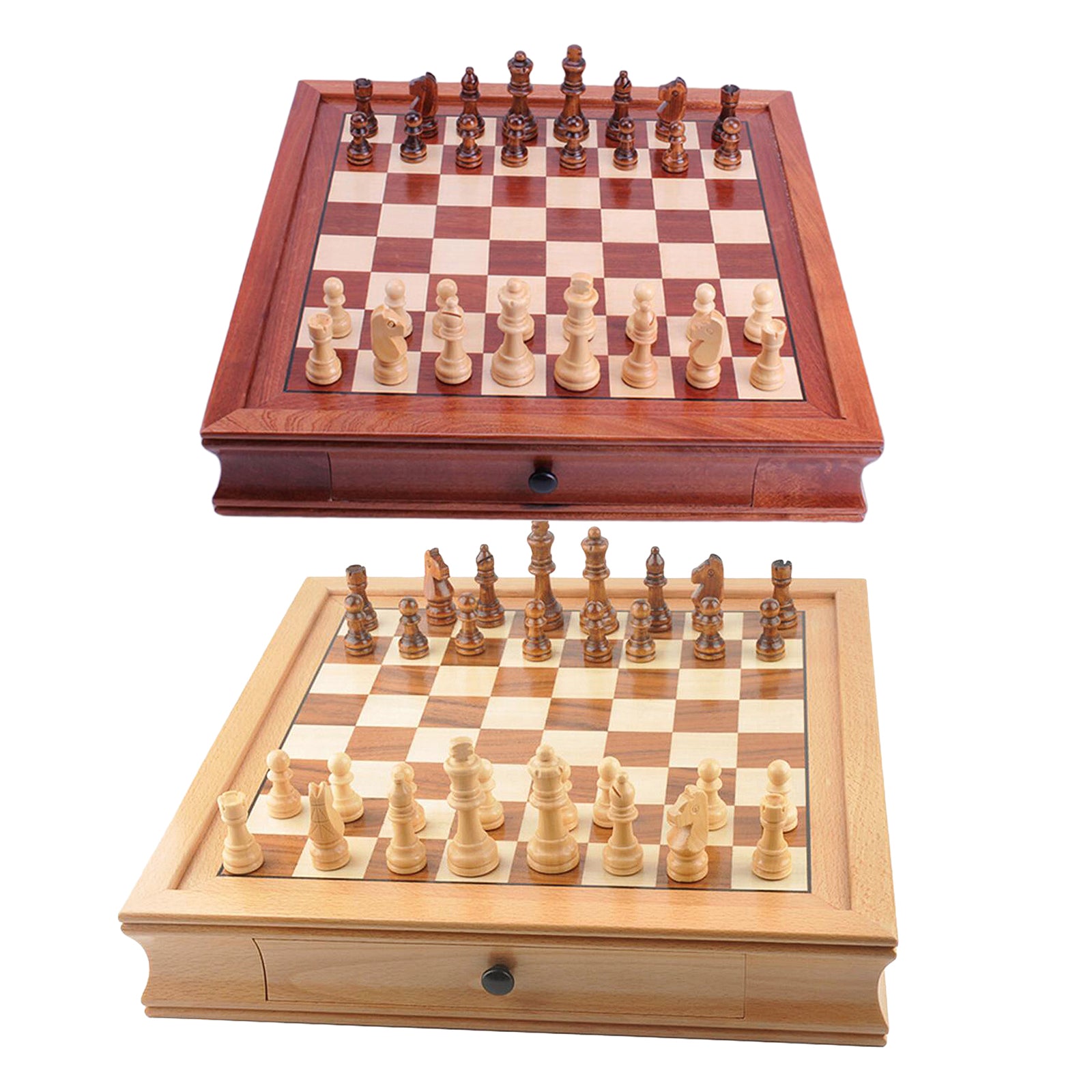 32cmx32cm Wooden Chess Walnut Wood Storage Drawer Board Game for Kids Toy