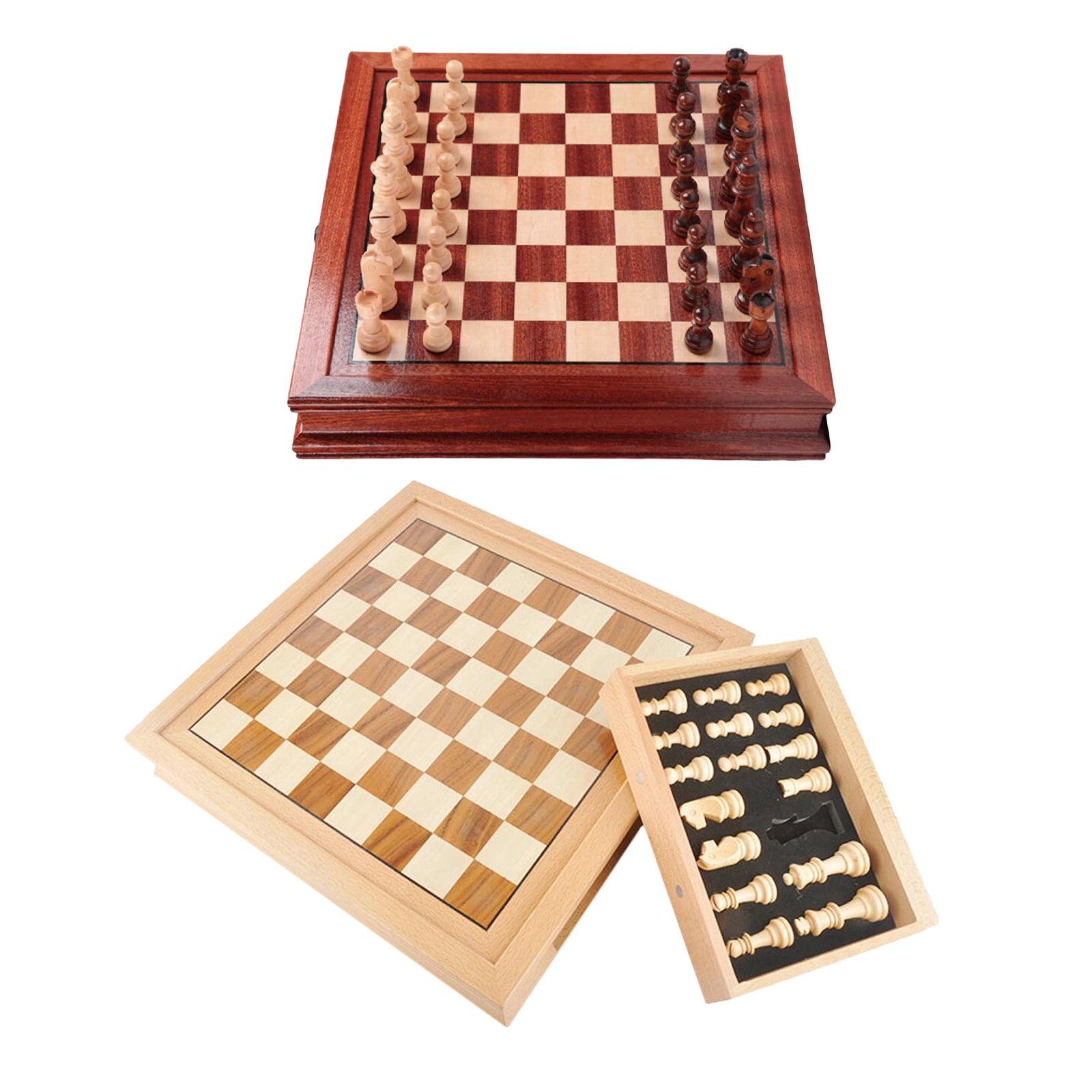 32cmx32cm Wooden Chess Walnut Wood Storage Drawer Board Game for Kids Toy