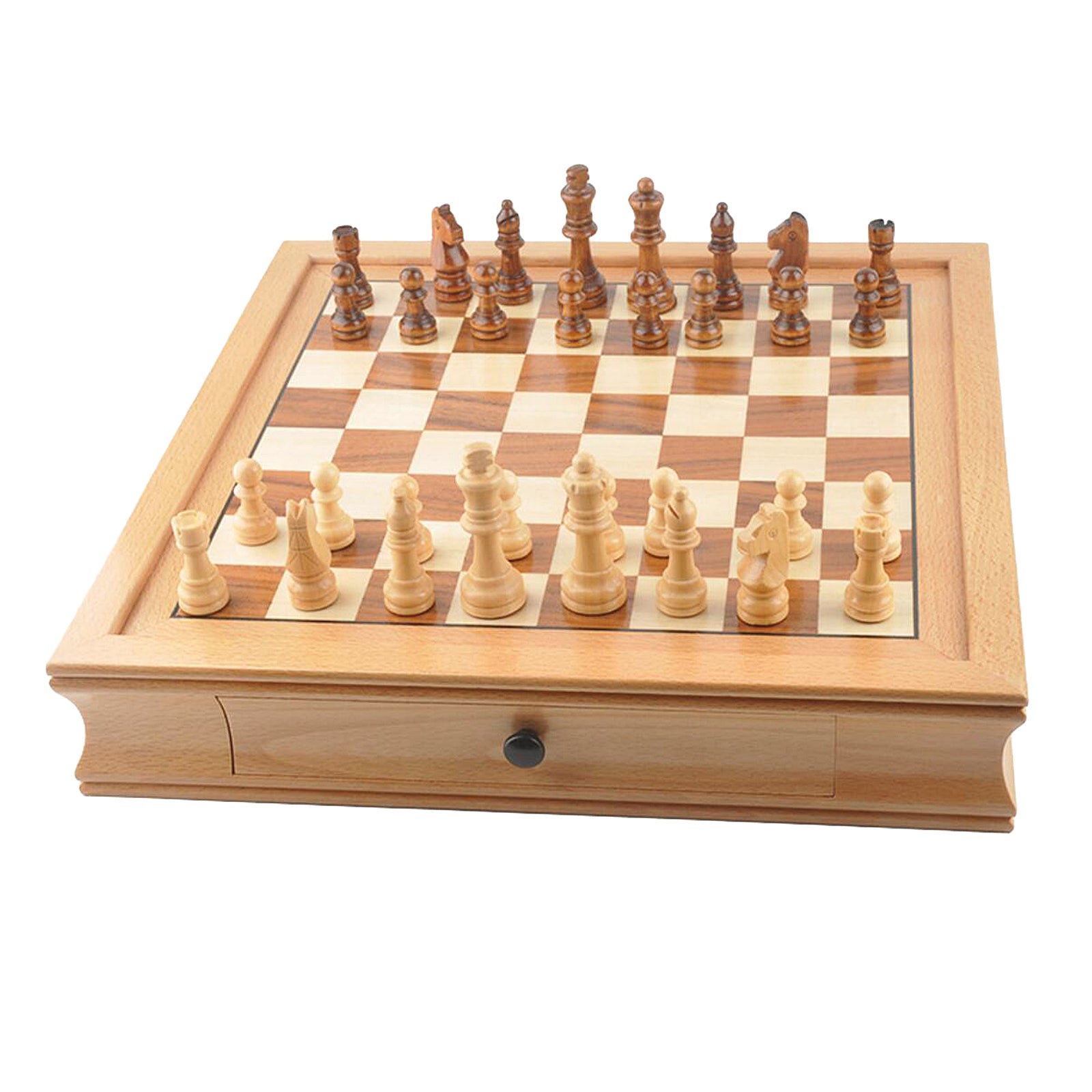 32cmx32cm Wooden Chess Walnut Wood Storage Drawer Board Game for Kids Toy