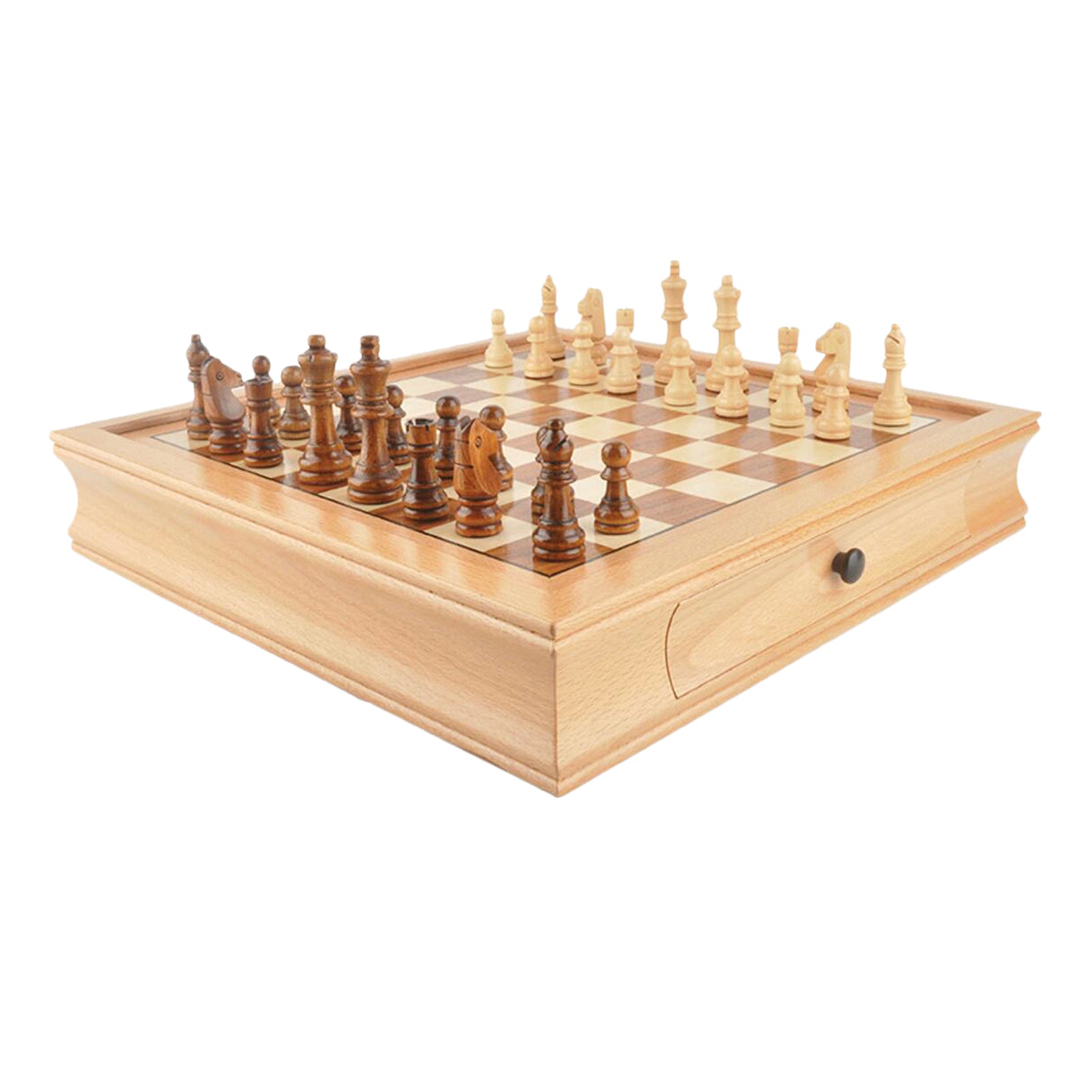 32cmx32cm Wooden Chess Walnut Wood Storage Drawer Board Game for Kids Toy