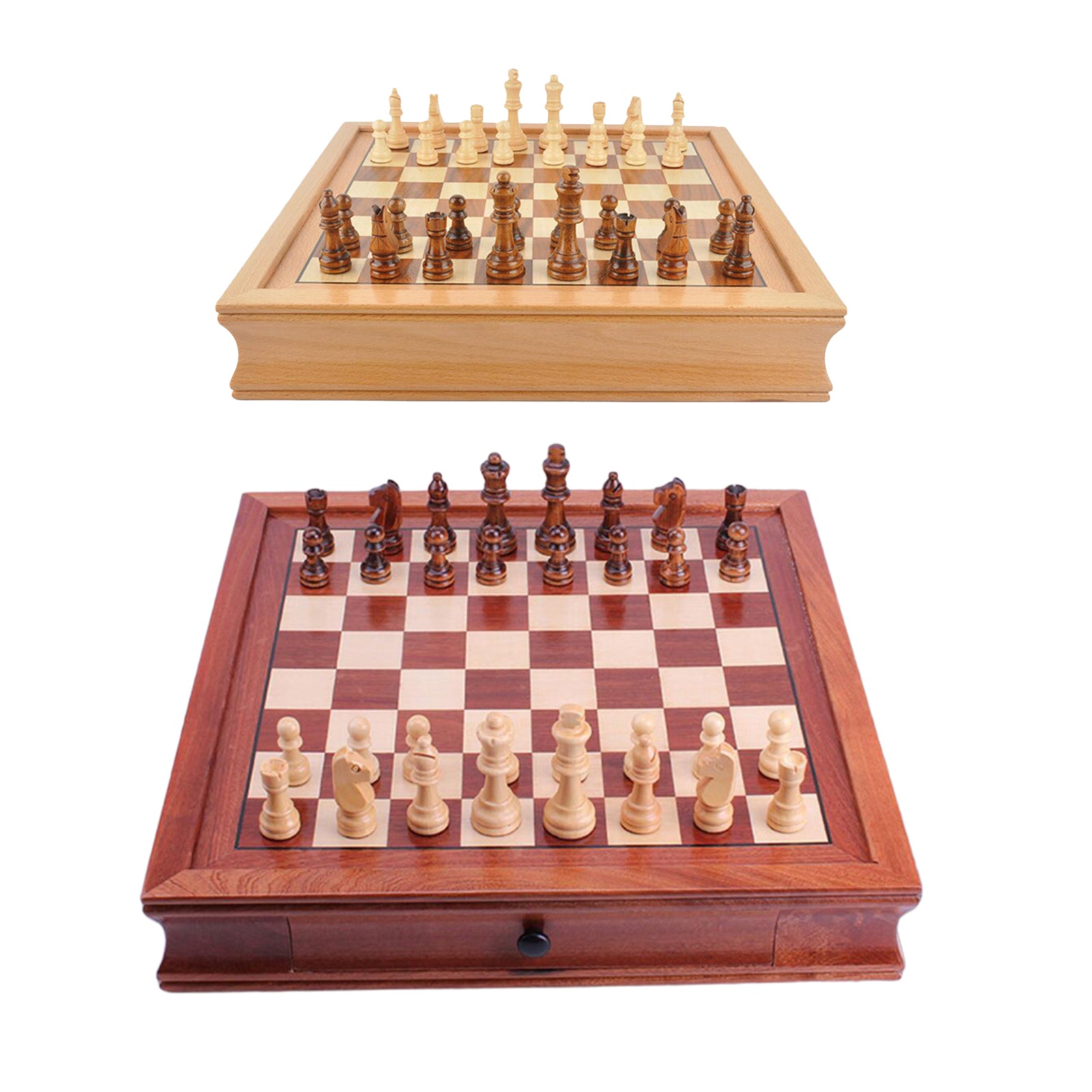 32cmx32cm Wooden Chess Walnut Wood Storage Drawer Board Game for Kids Toy