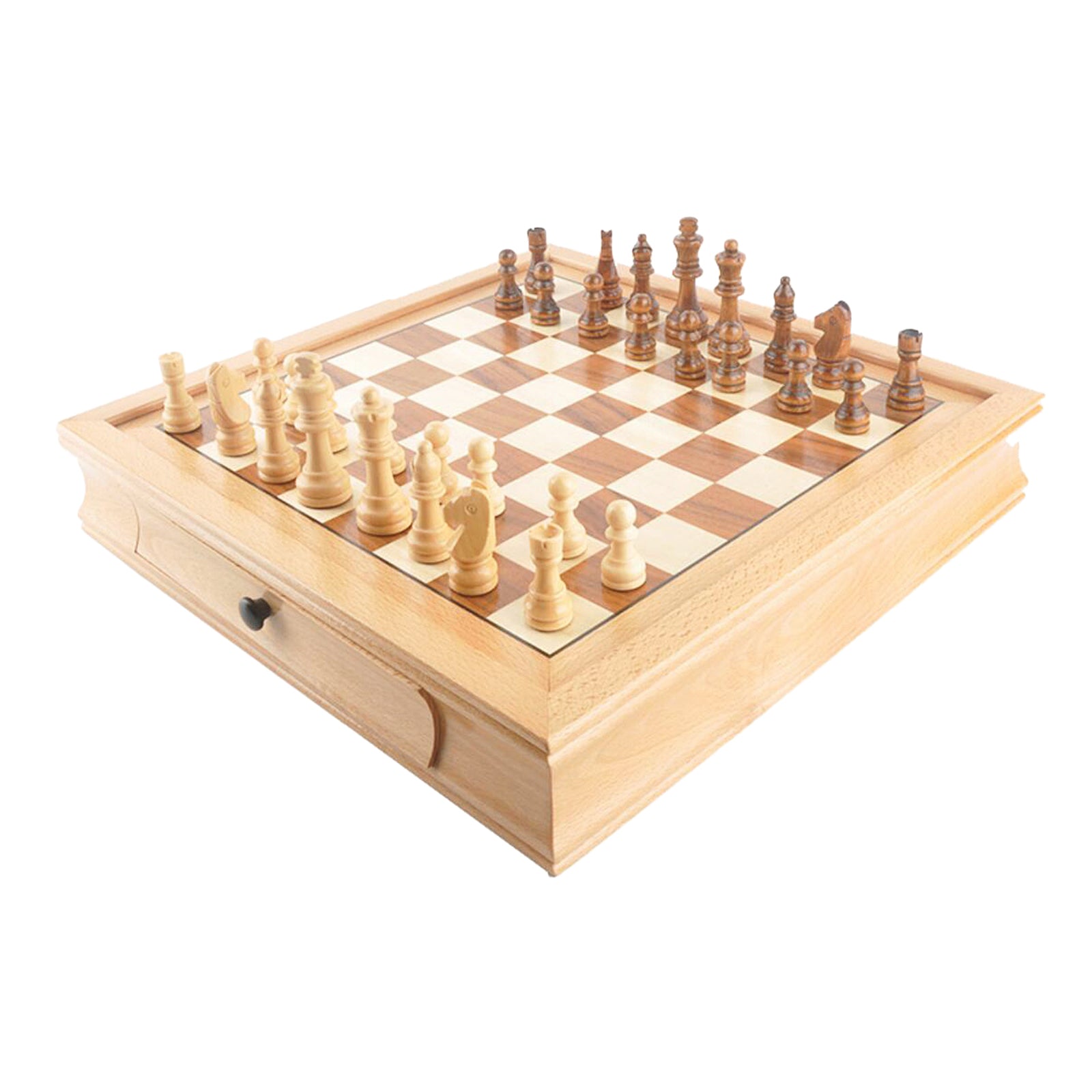 32cmx32cm Wooden Chess Walnut Wood Storage Drawer Board Game for Kids Toy