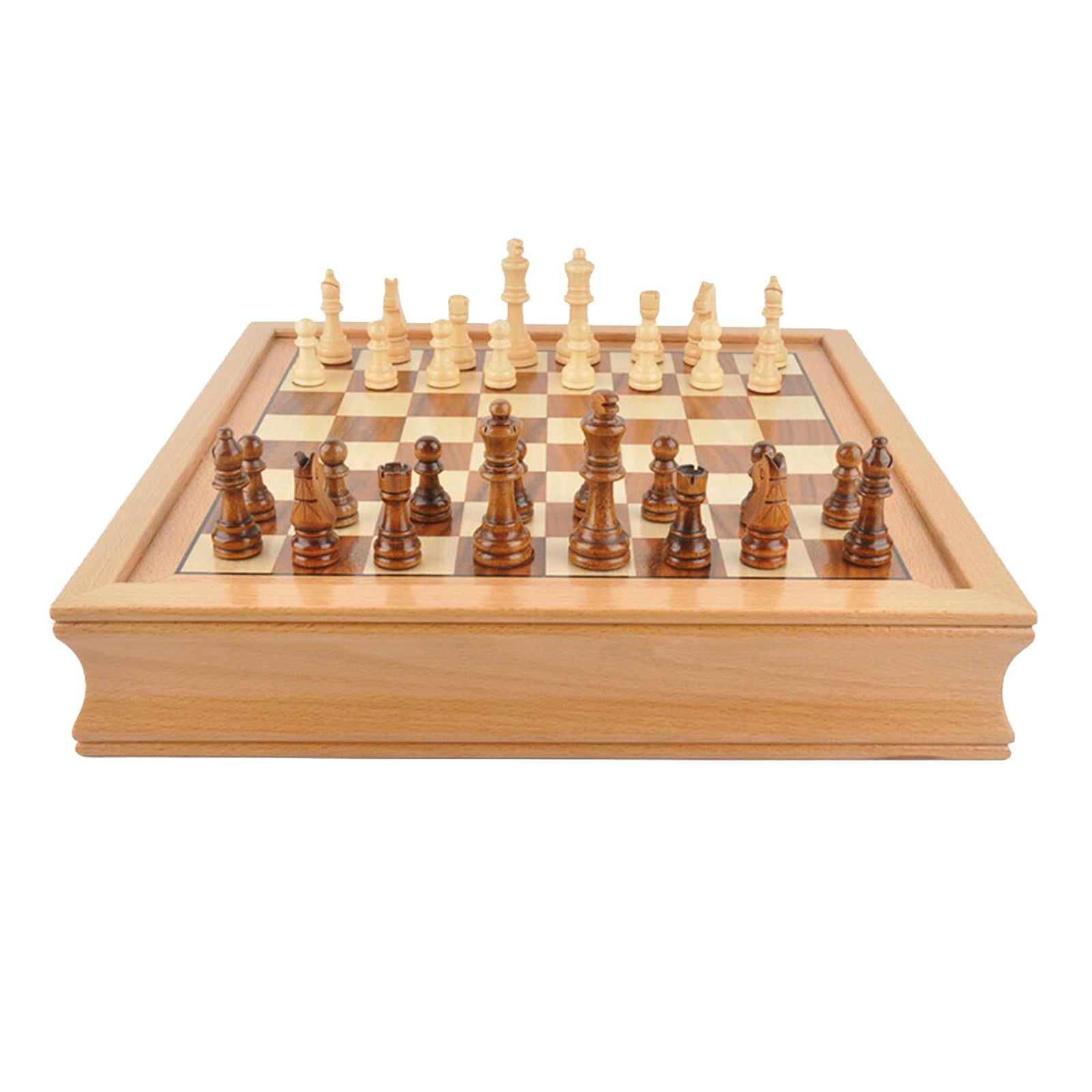 32cmx32cm Wooden Chess Walnut Wood Storage Drawer Board Game for Kids Toy