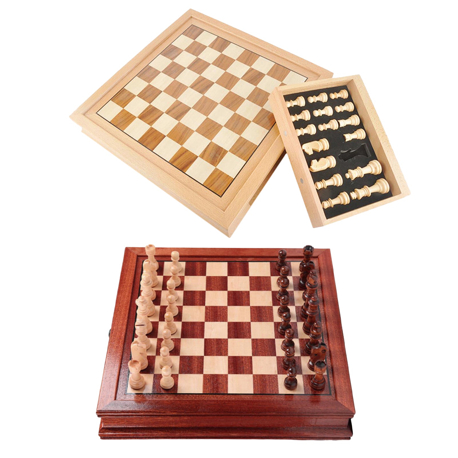 32cmx32cm Wooden Chess Walnut Wood Storage Drawer Board Game for Kids Toy