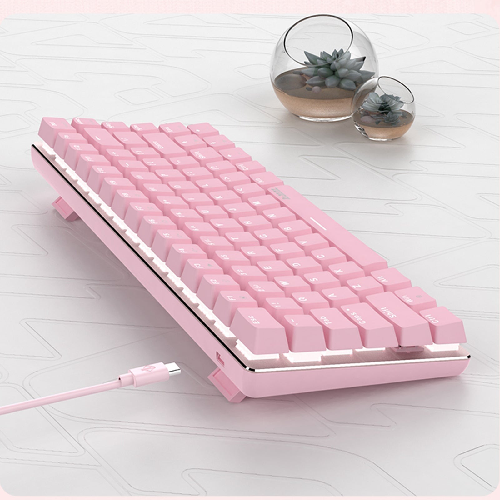 Pink Gaming Wired Keyboard 82 Keys Mini Compact for Desktop Gamer A