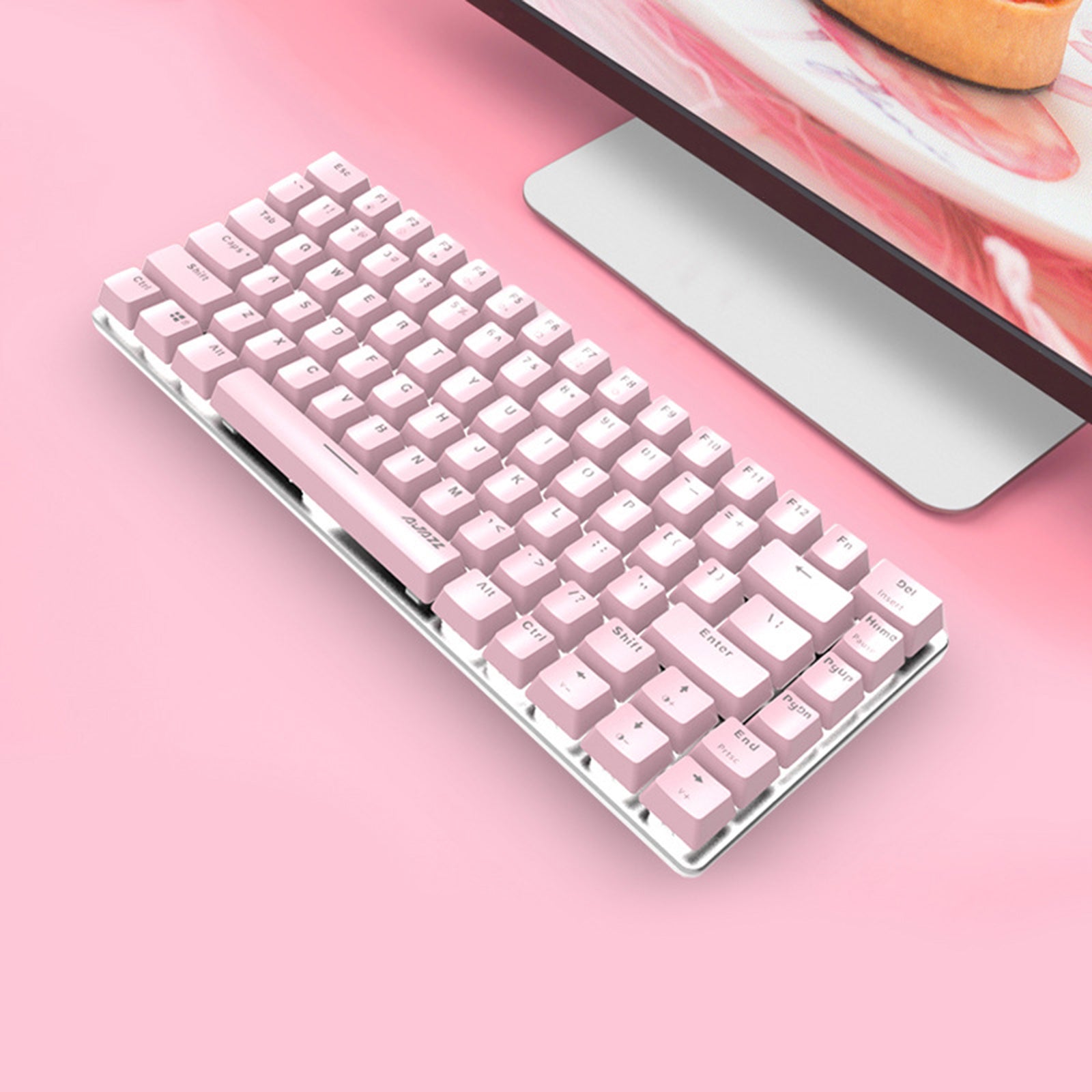 Pink Gaming Wired Keyboard 82 Keys Mini Compact for Desktop Gamer A