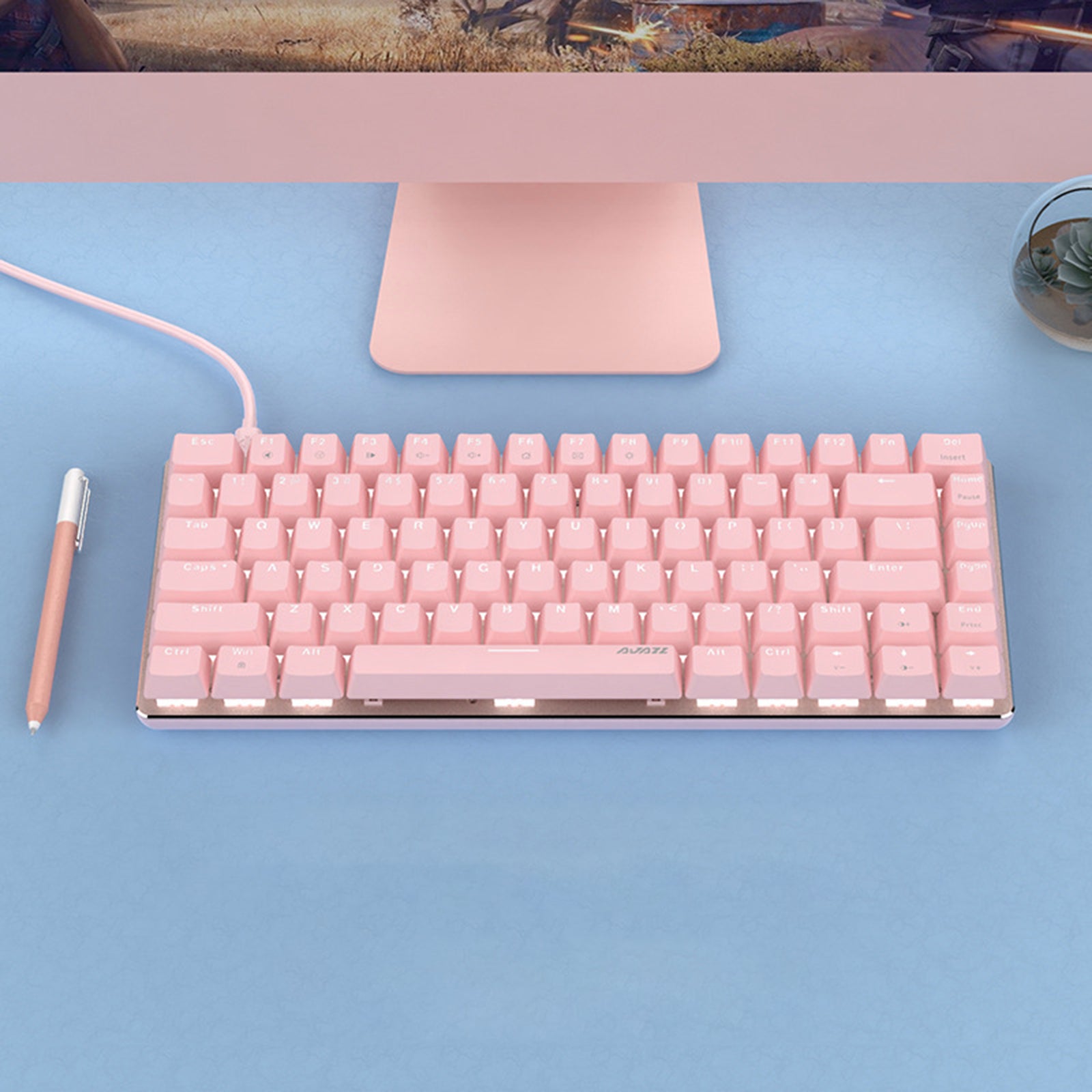 Pink Gaming Wired Keyboard 82 Keys Mini Compact for Desktop Gamer A