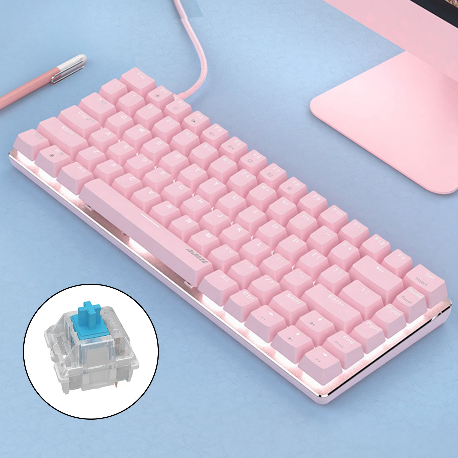 Pink Gaming Wired Keyboard 82 Keys Mini Compact for Desktop Gamer B