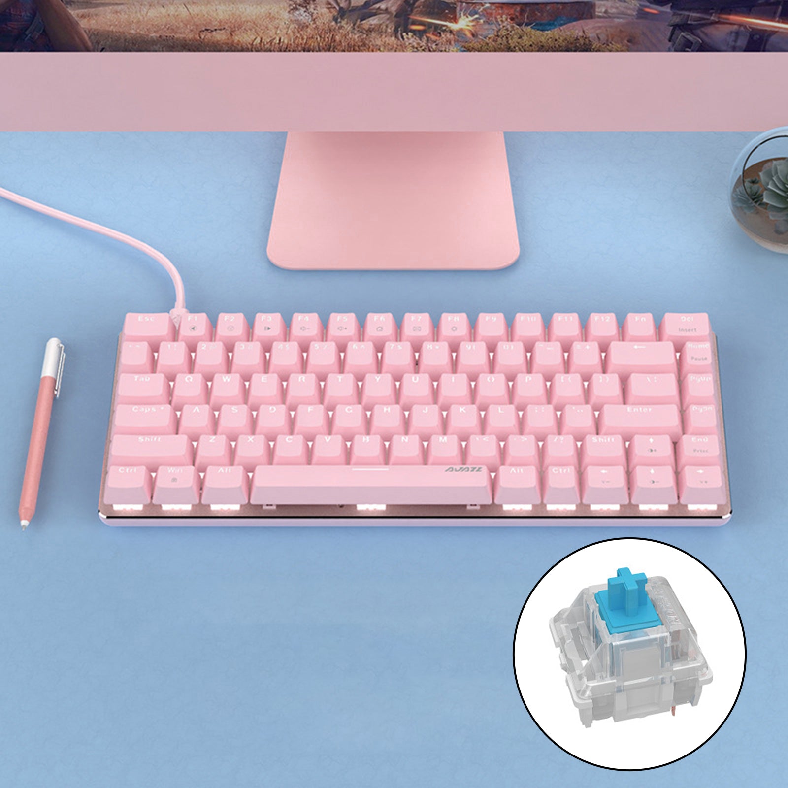 Pink Gaming Wired Keyboard 82 Keys Mini Compact for Desktop Gamer B