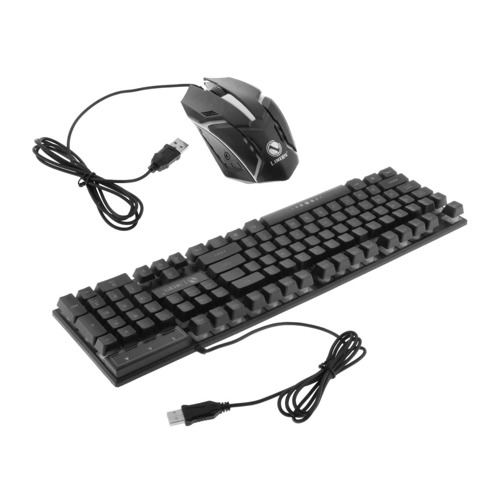 Wired Wired Mouse Kit Combo Rainbow Backlit Keyboard Mouse Black