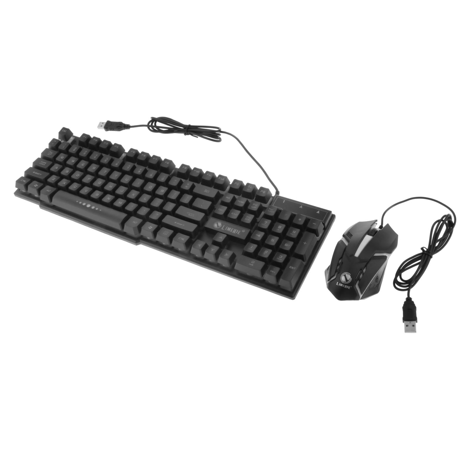 Wired Wired Mouse Kit Combo Rainbow Backlit Keyboard Mouse Black