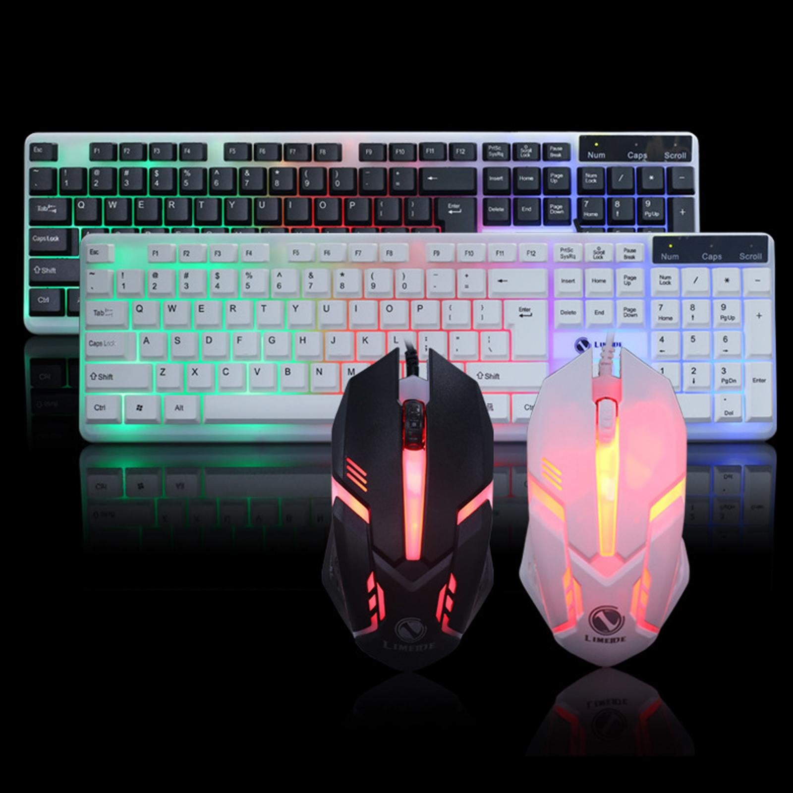 Wired Wired Mouse Kit Combo Rainbow Backlit Keyboard Mouse Black