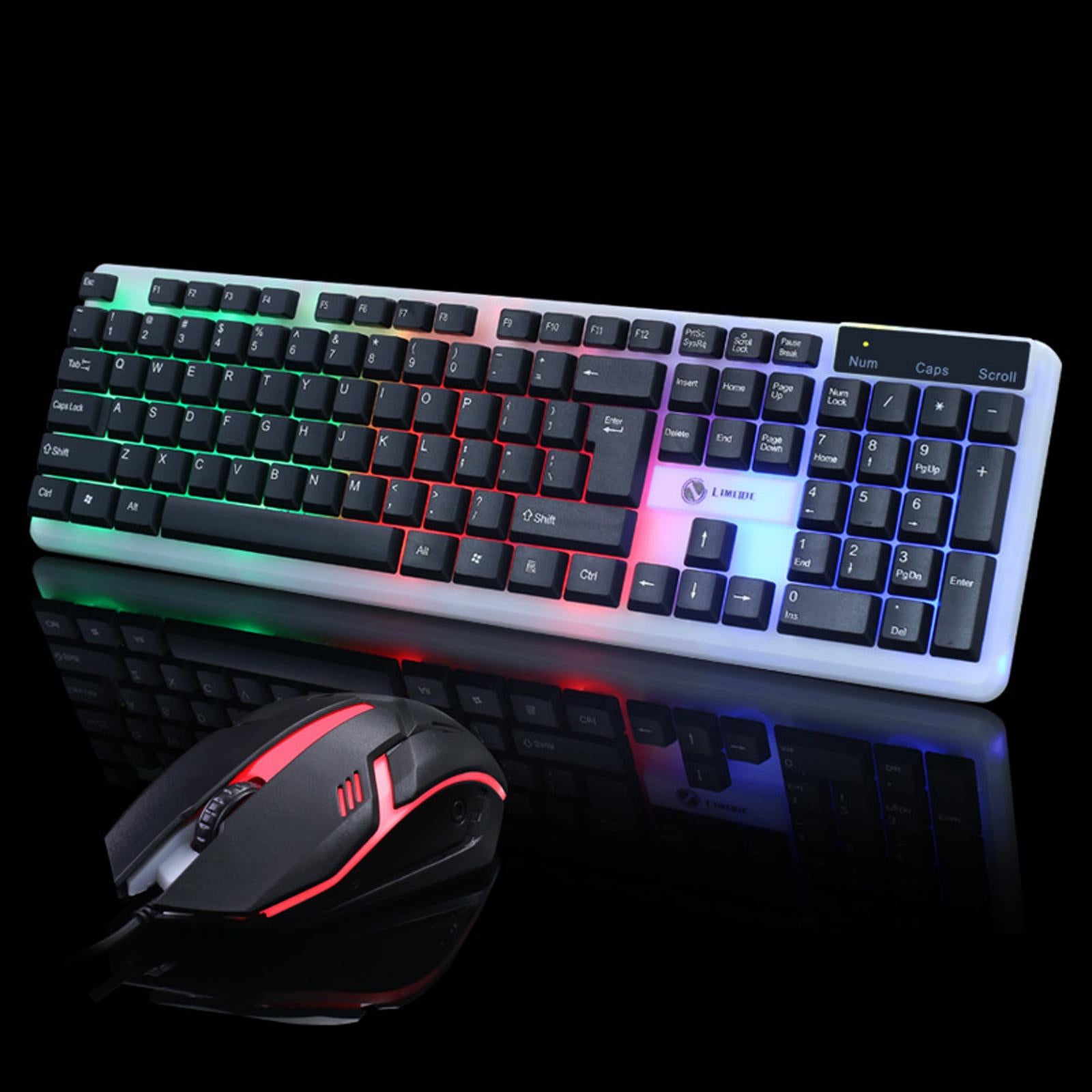 Wired Wired Mouse Kit Combo Rainbow Backlit Keyboard Mouse Black