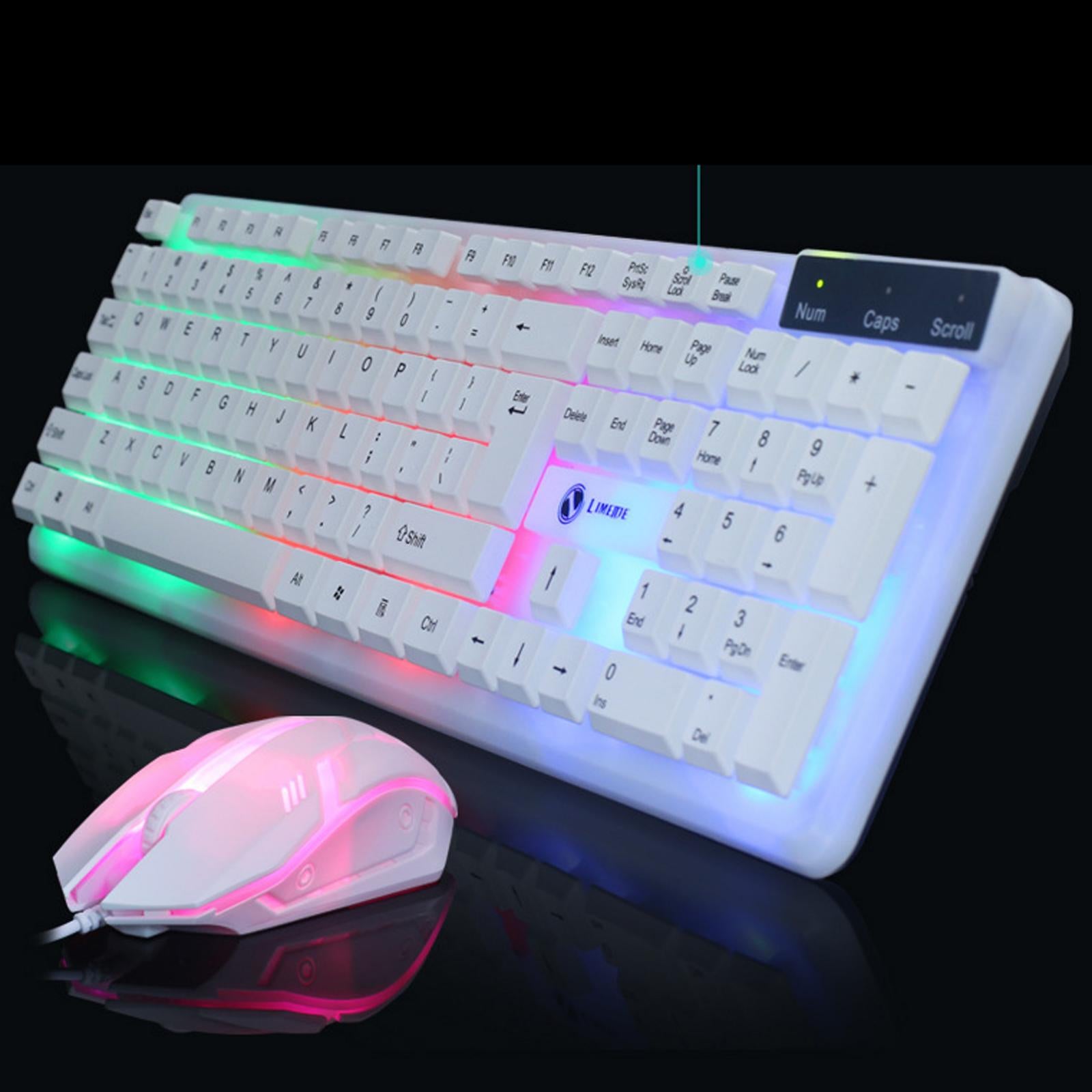 Wired Wired Mouse Kit Combo Rainbow Backlit Keyboard Mouse Black