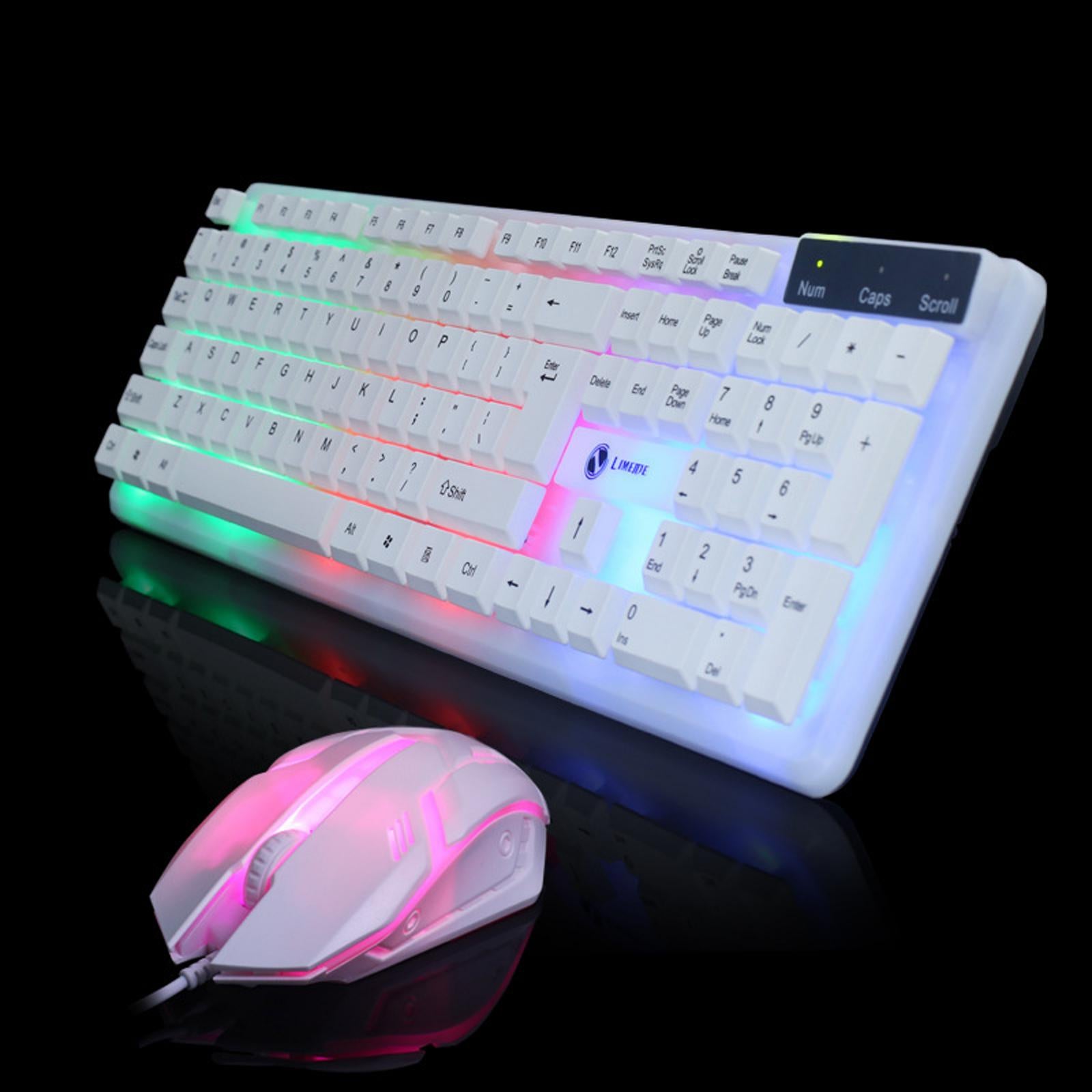 Wired Wired Mouse Kit Combo Rainbow Backlit Keyboard Mouse Black