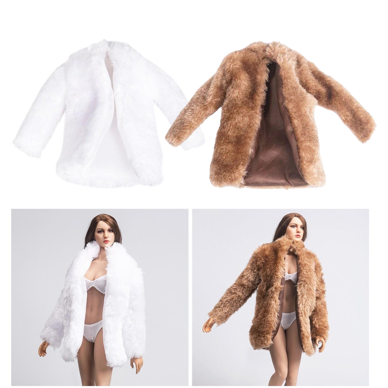 1:6 Scale Female Fur Coat Clothes for 12inch DID Action Figure Accessory White