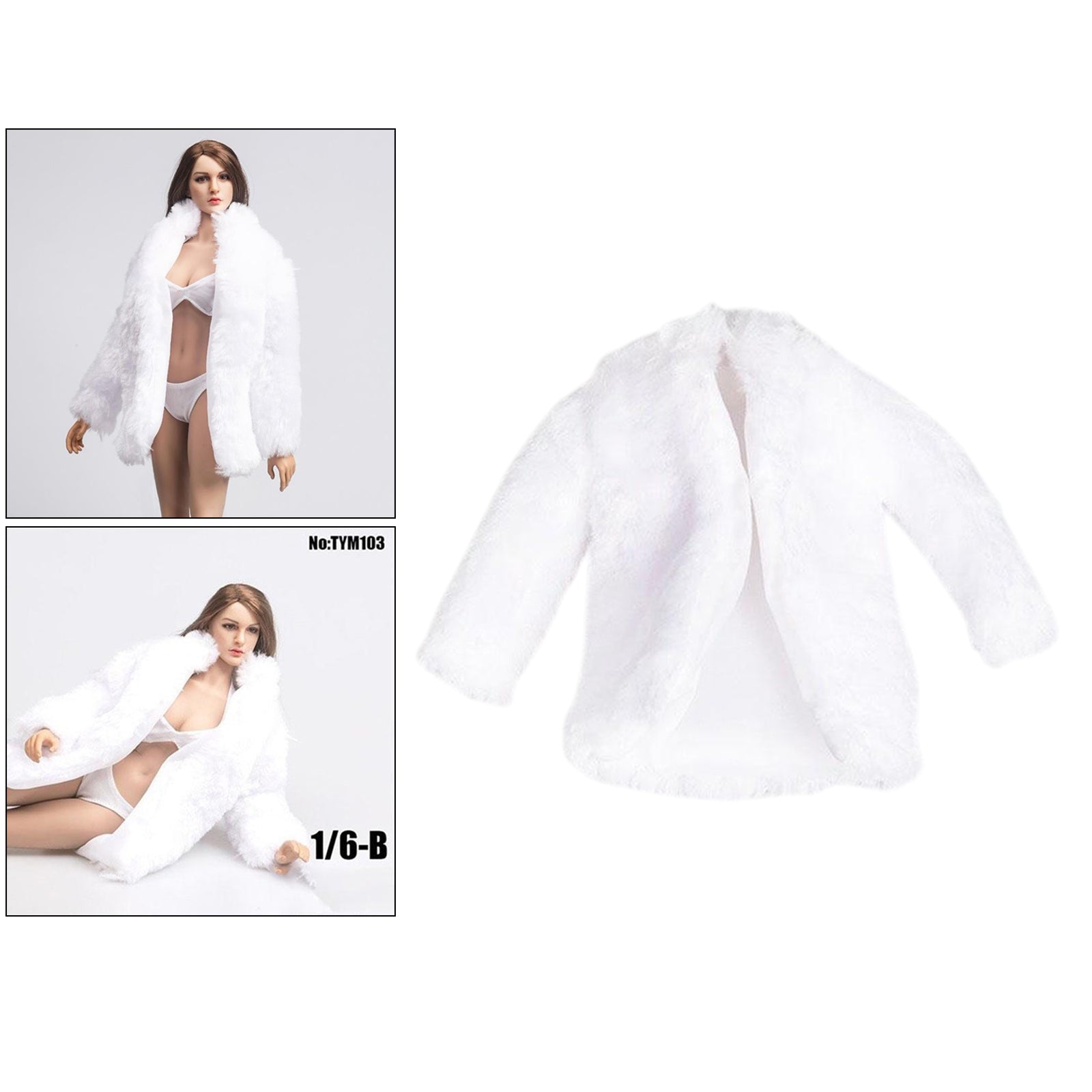 1:6 Scale Female Fur Coat Clothes for 12inch DID Action Figure Accessory White