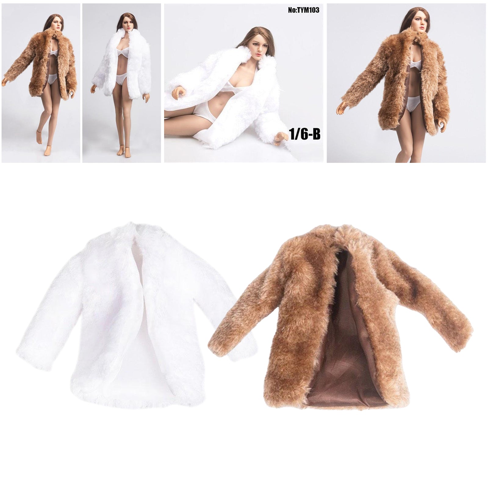 1:6 Scale Female Fur Coat Clothes for 12inch DID Action Figure Accessory White