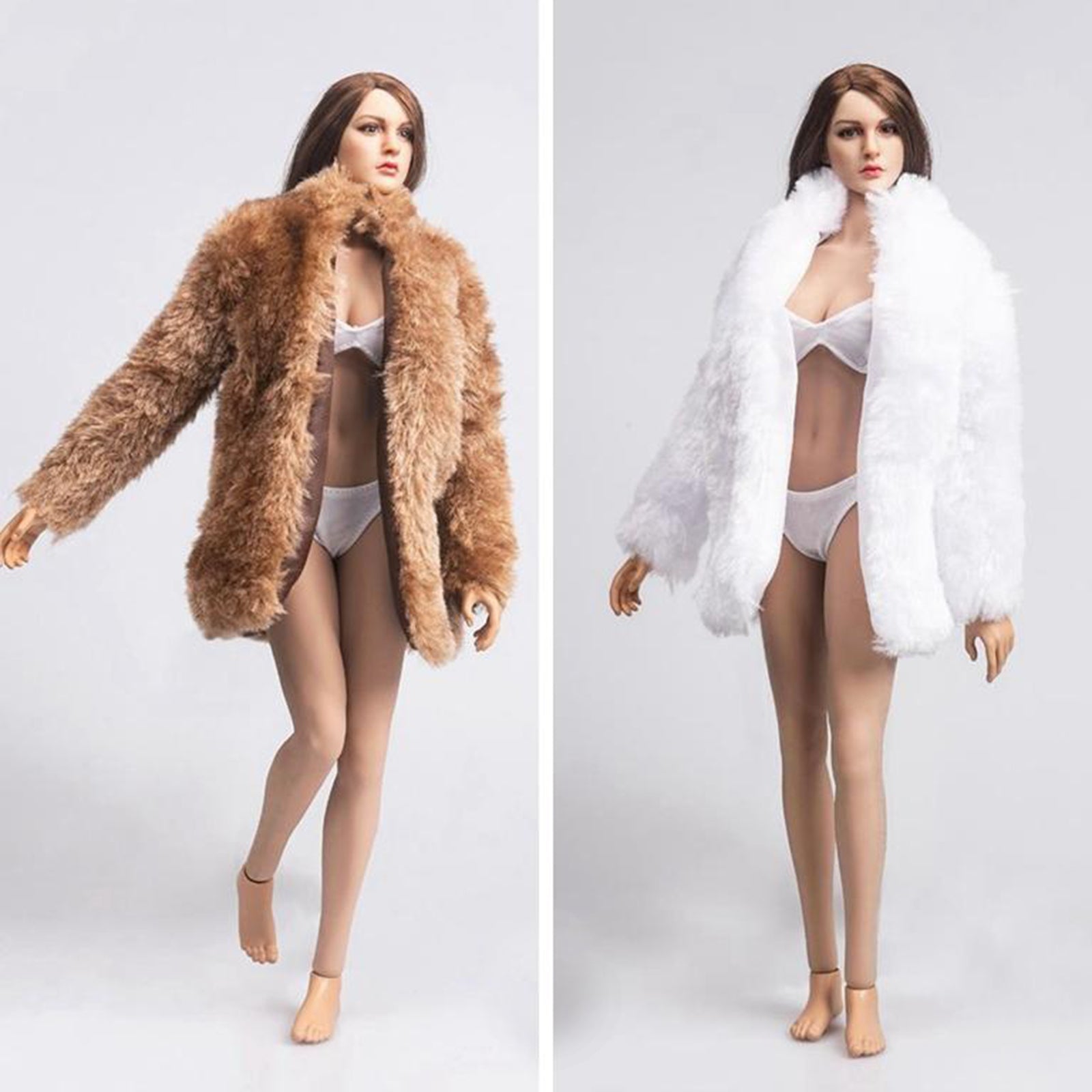 1:6 Scale Female Fur Coat Clothes for 12inch DID Action Figure Accessory White