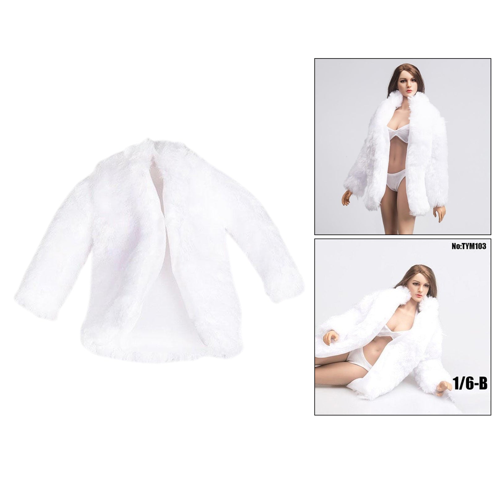 1:6 Scale Female Fur Coat Clothes for 12inch DID Action Figure Accessory White