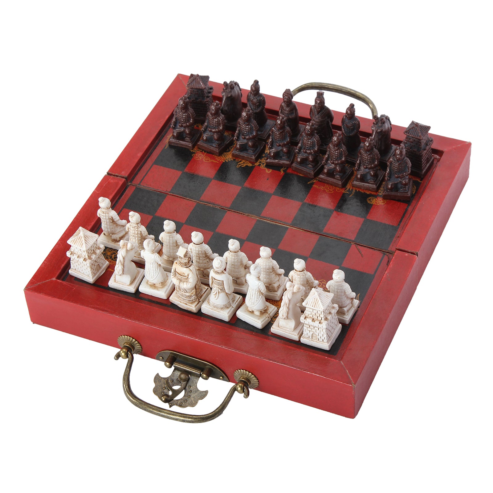 Chinese Xi'an Terracotta Warriors Wooden Chess Set Carved Unique Collectible
