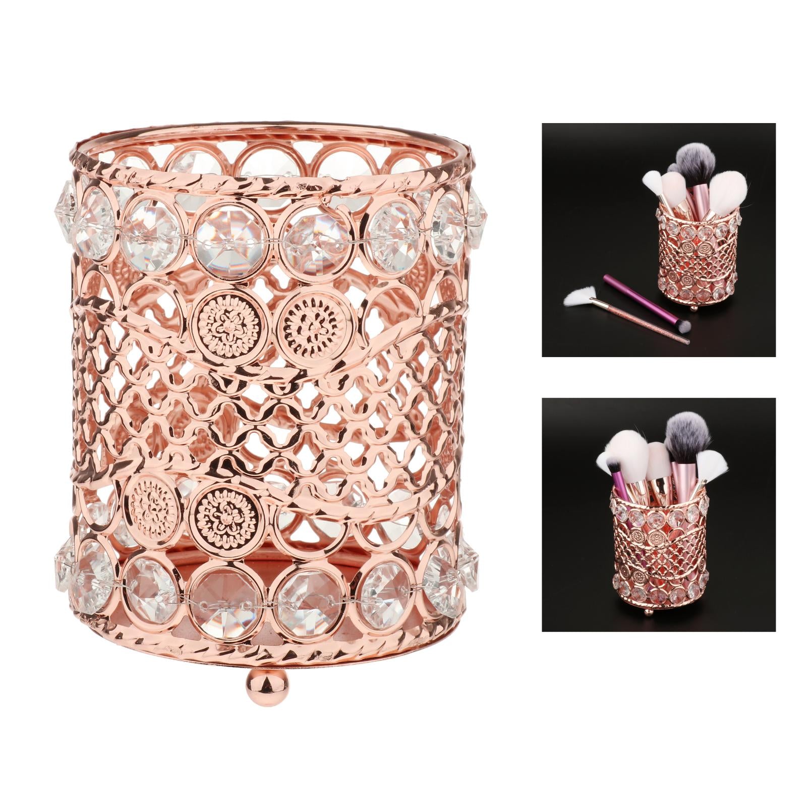 Crystal Makeup Brush Jewelry Storage Holder Pen Container Crystal Rose Gold