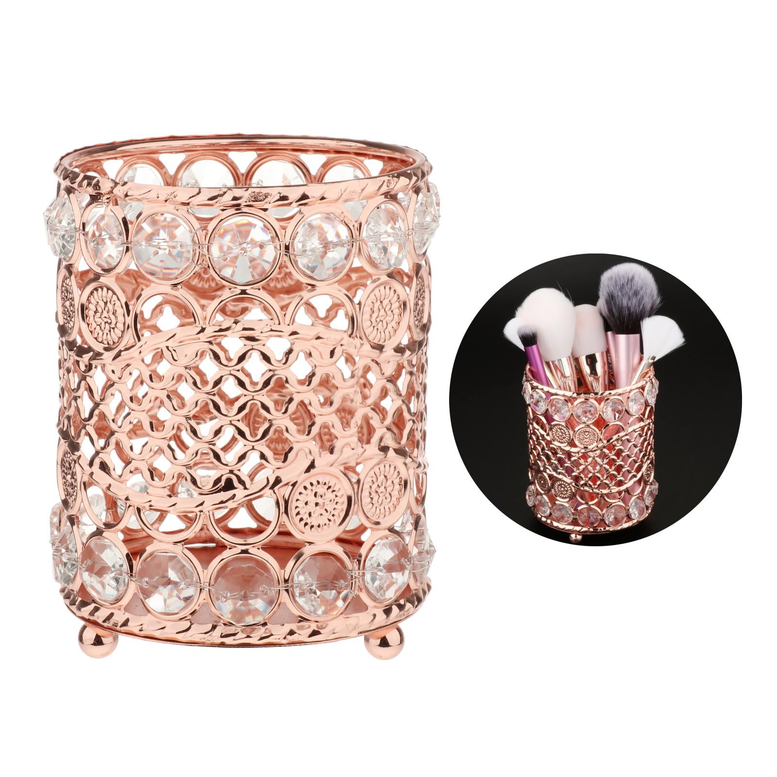 Crystal Makeup Brush Jewelry Storage Holder Pen Container Crystal Rose Gold