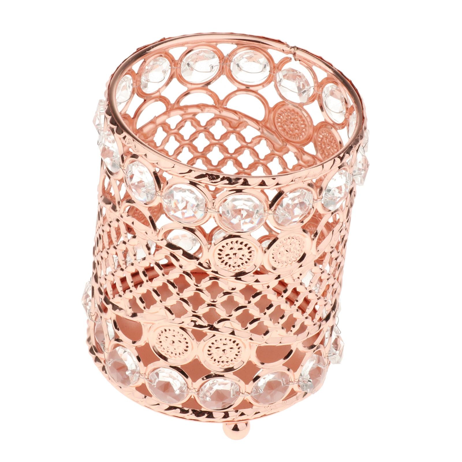 Crystal Makeup Brush Jewelry Storage Holder Pen Container Crystal Rose Gold