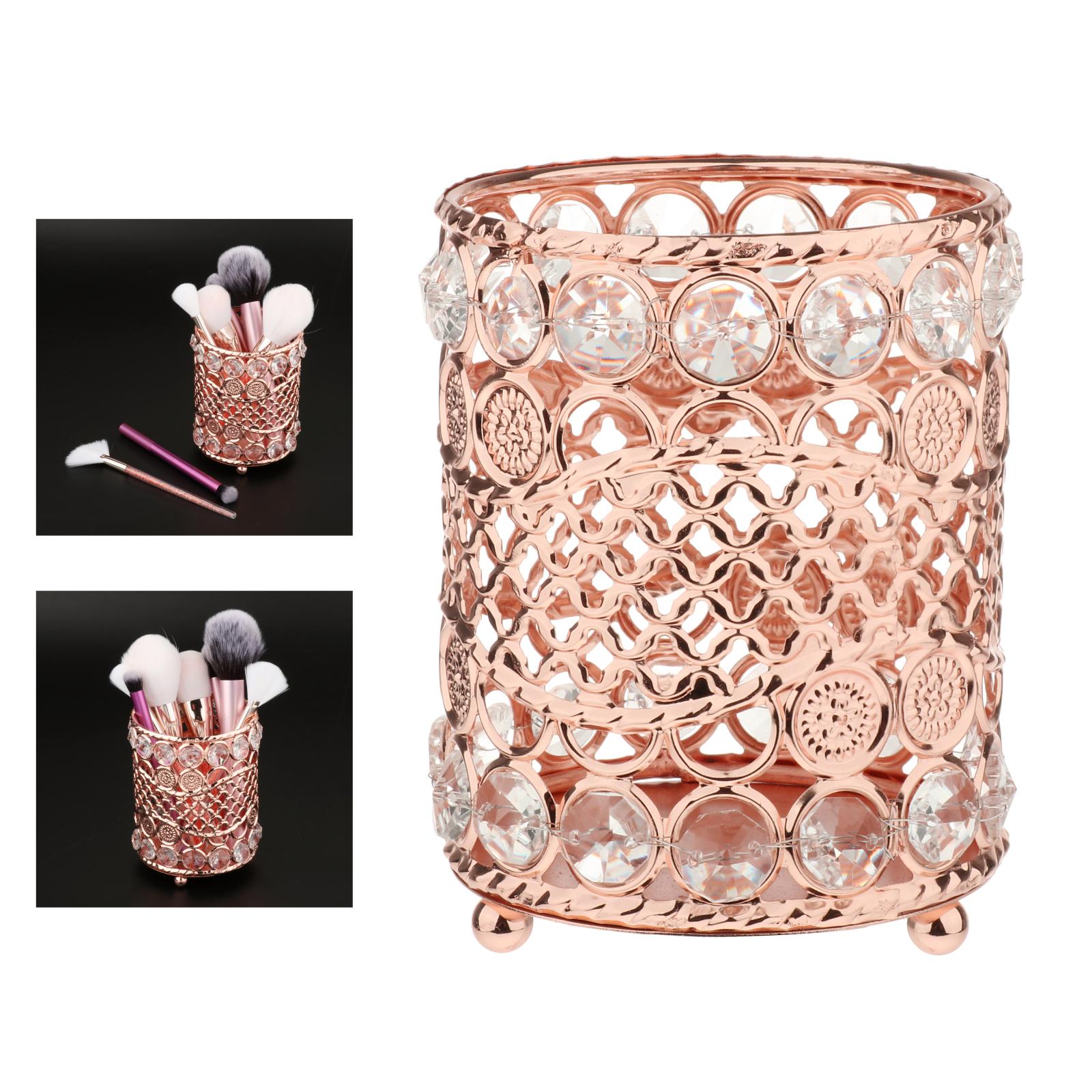 Crystal Makeup Brush Jewelry Storage Holder Pen Container Crystal Rose Gold