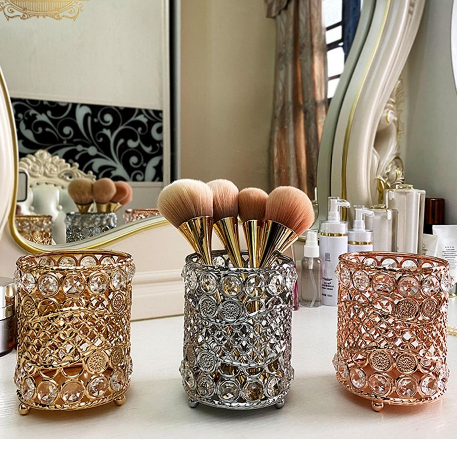 Crystal Makeup Brush Jewelry Storage Holder Pen Container Crystal Silver