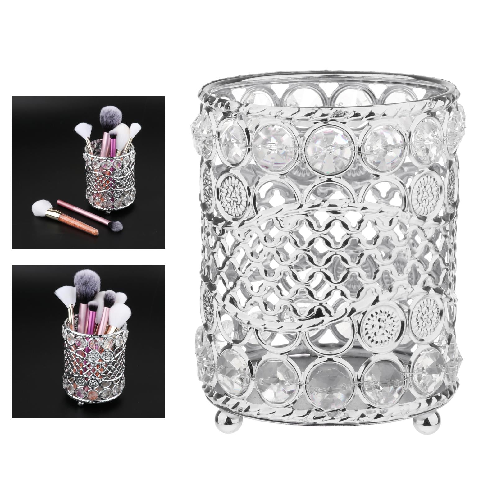 Crystal Makeup Brush Jewelry Storage Holder Pen Container Crystal Silver