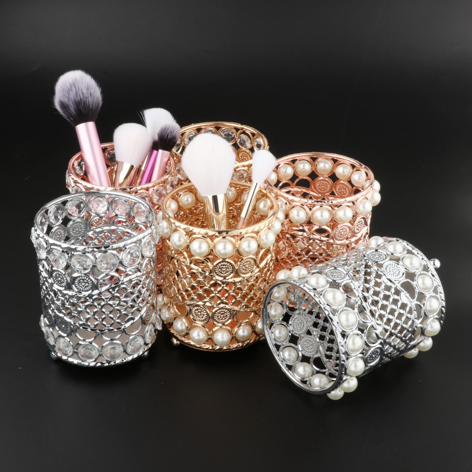 Crystal Makeup Brush Jewelry Storage Holder Pen Container Crystal Silver