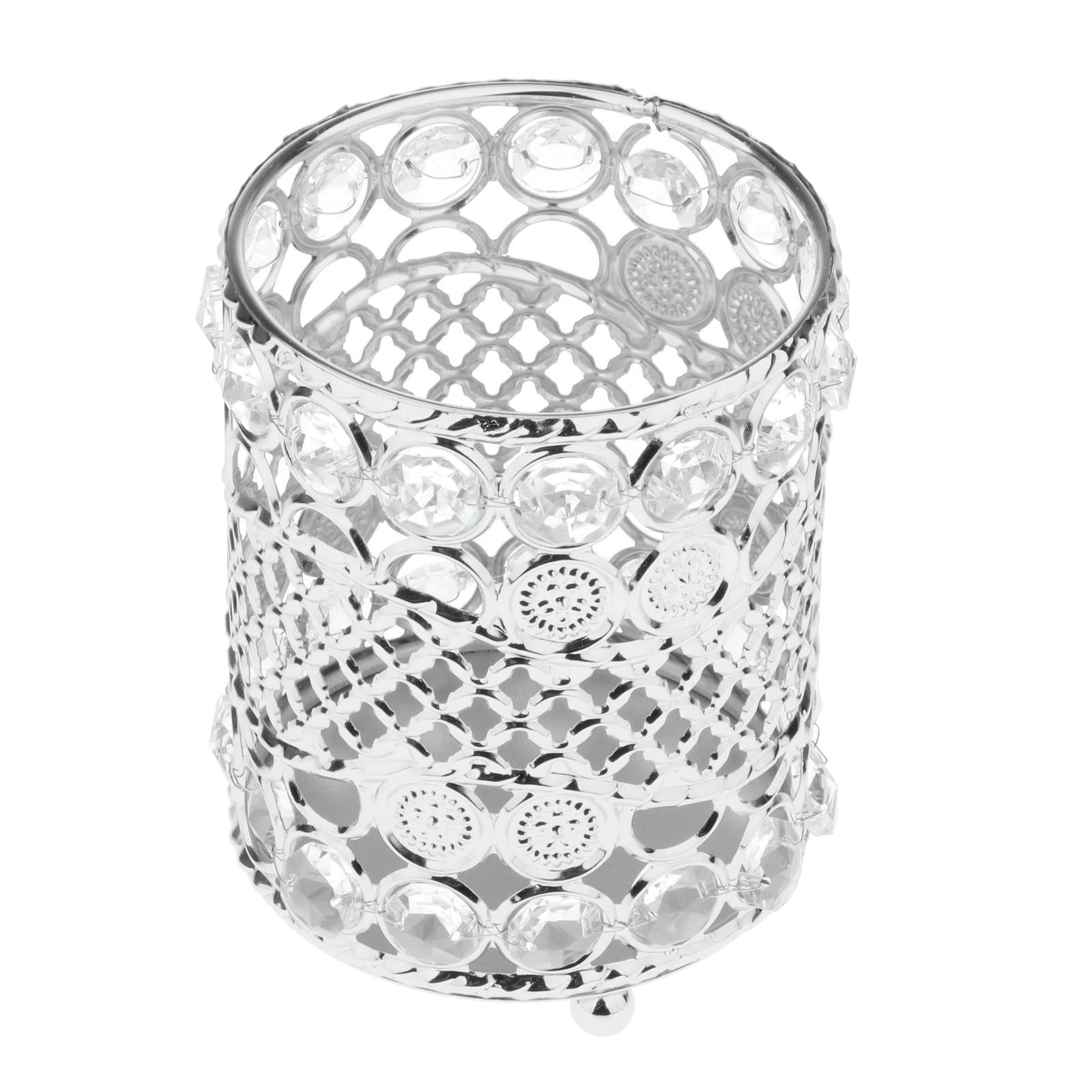 Crystal Makeup Brush Jewelry Storage Holder Pen Container Crystal Silver