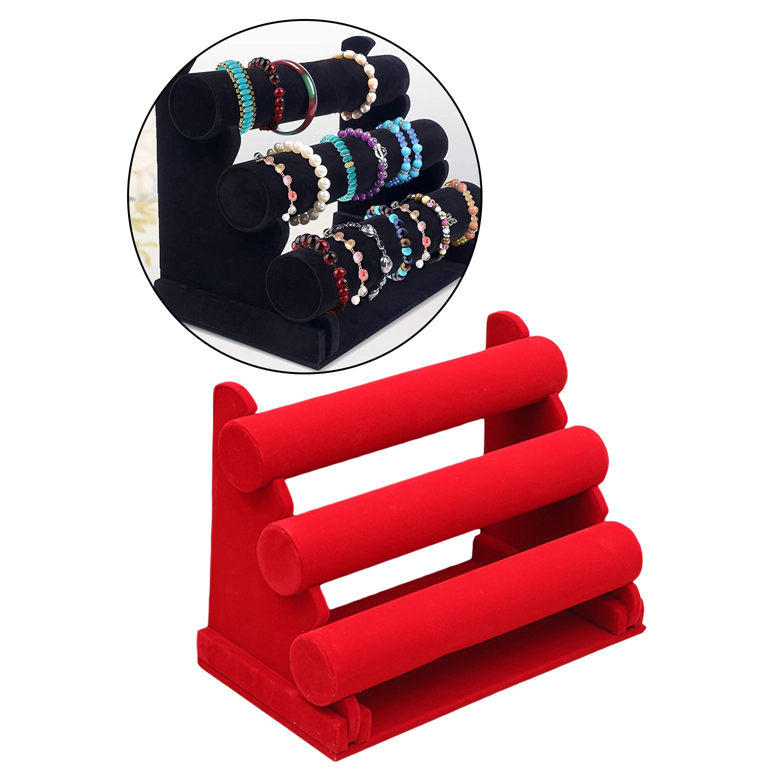 3-Tier Velvet Jewelry Bracelet Watch Display Holder Stand Organizer Red