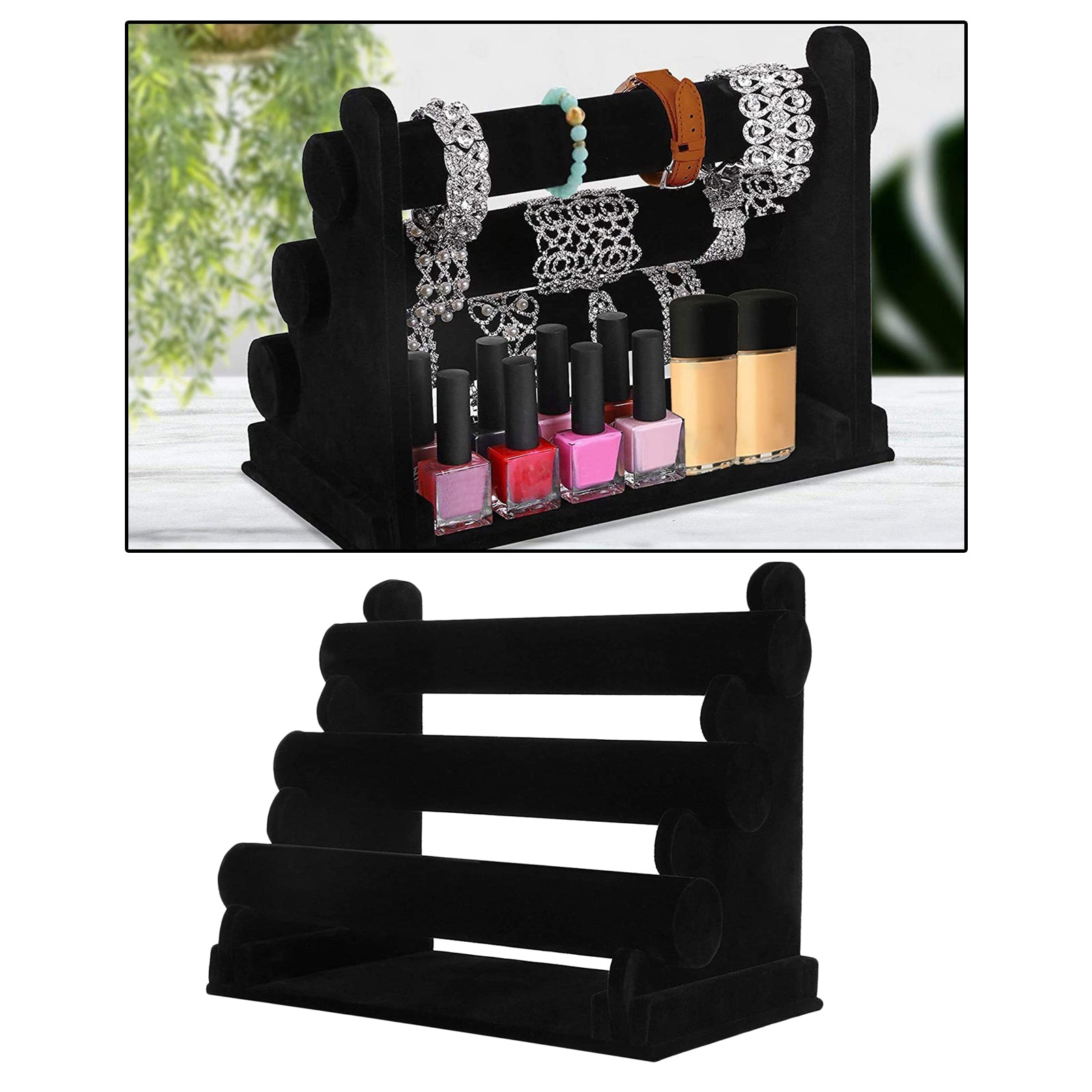 3-Tier Velvet Jewelry Bracelet Watch Display Holder Stand Organizer Black