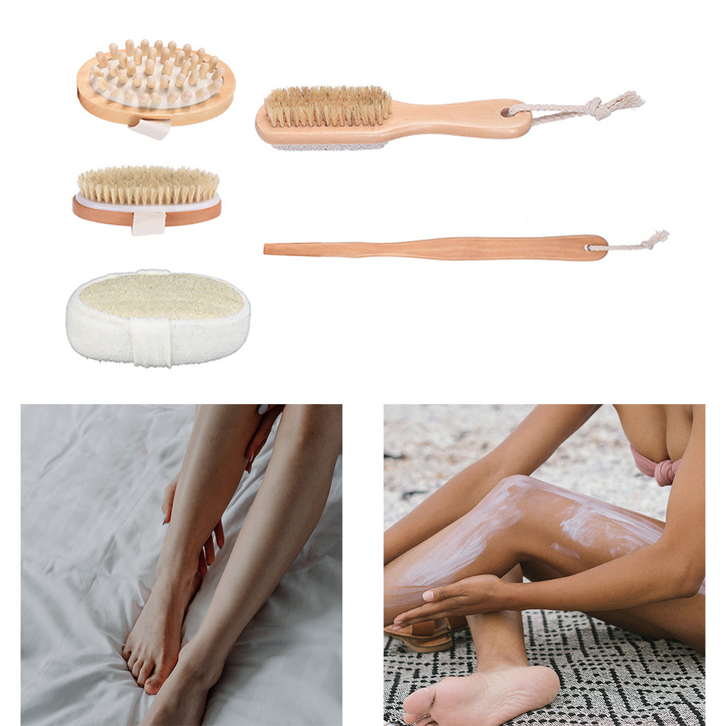 Exfoliating Bath Body Brush Set Natural Boar Bristle Wooden Brush Massager