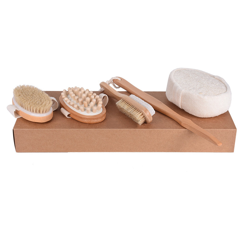 Exfoliating Bath Body Brush Set Natural Boar Bristle Wooden Brush Massager