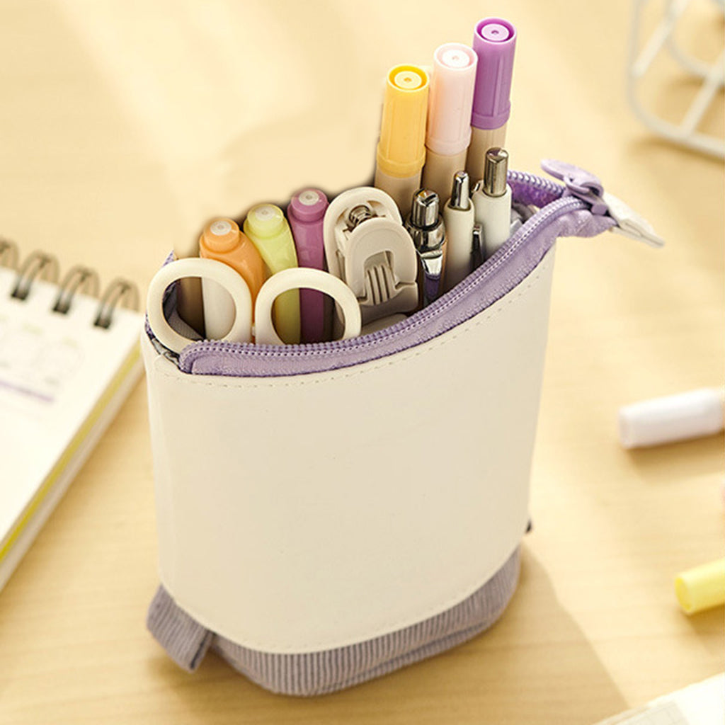 Pen Telescopic Holder Case Portable PU Corduroy Cosmetics Pouch Makeup Bag purple