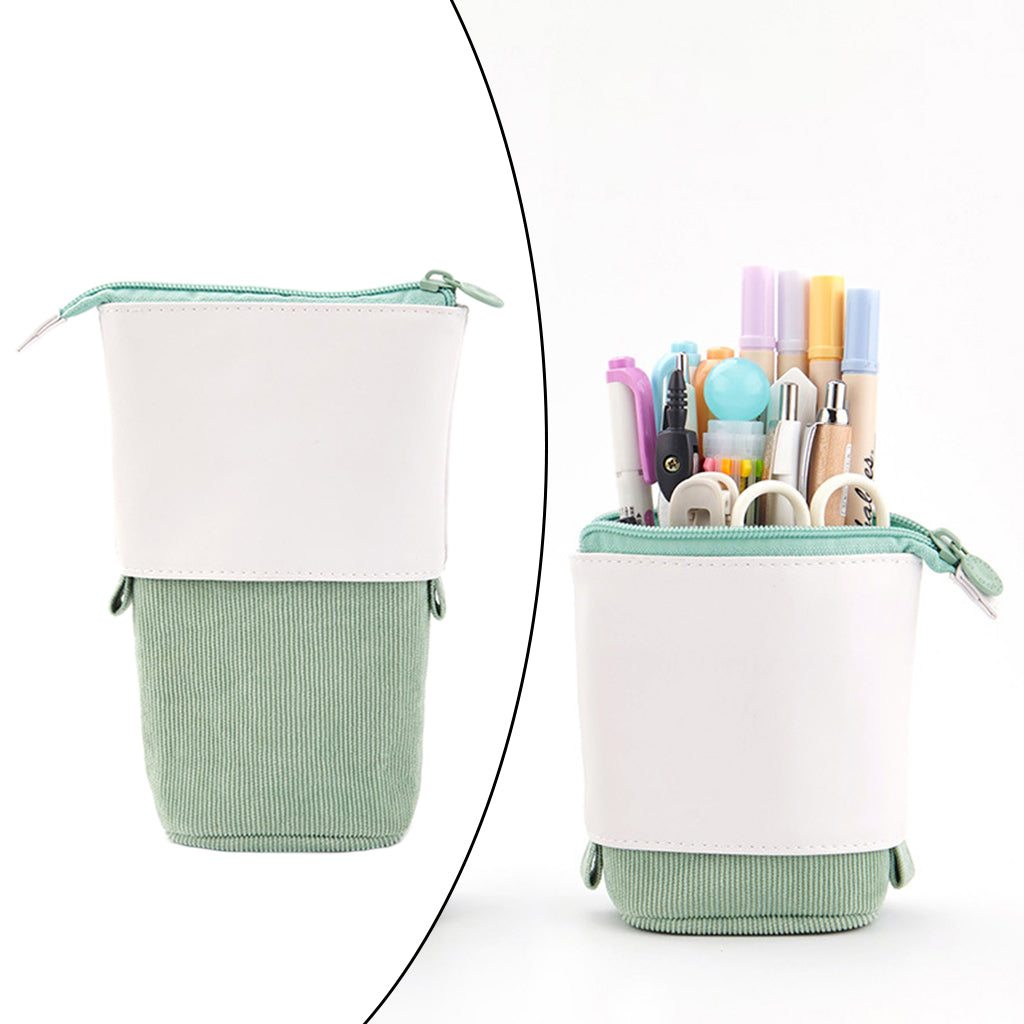 Pen Telescopic Holder Case Portable PU Corduroy Cosmetics Pouch Makeup Bag green