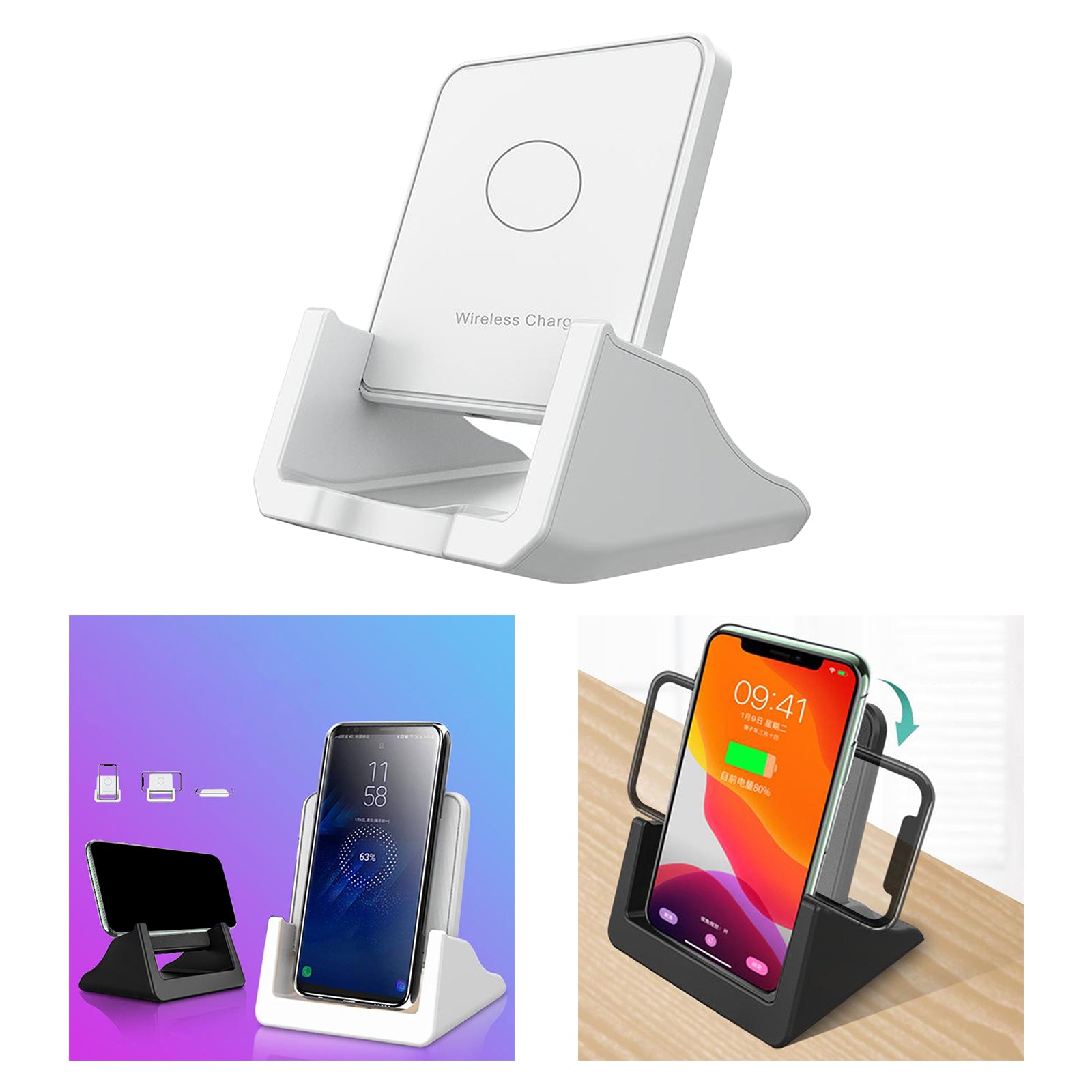 Fast Wireless Charger Charging Stand for iPhone 12/11 Pro/11/XR/XS/X/8 White