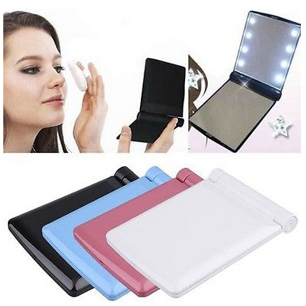 8 LED Lights Makeup Cosmetic Folding Portable Travel Compact Pocket Mirror