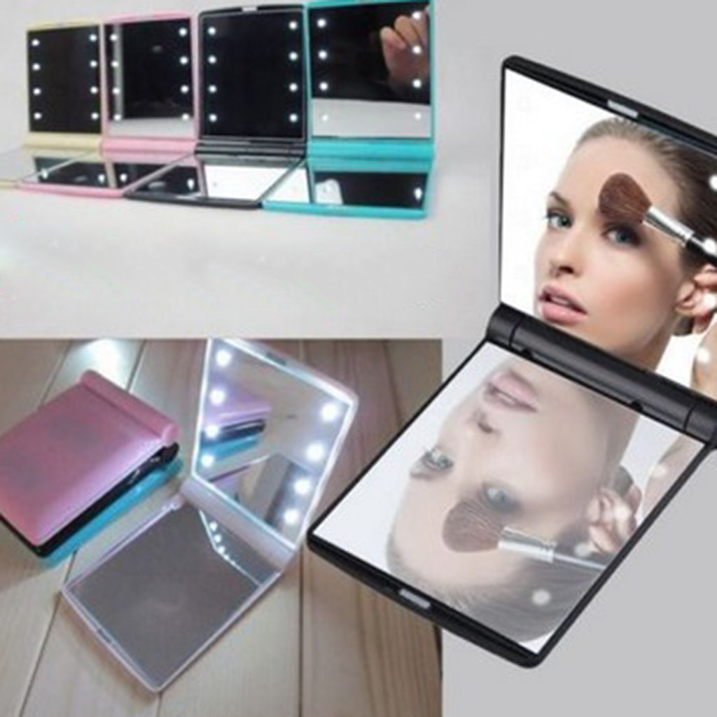 8 LED Lights Makeup Cosmetic Folding Portable Travel Compact Pocket Mirror