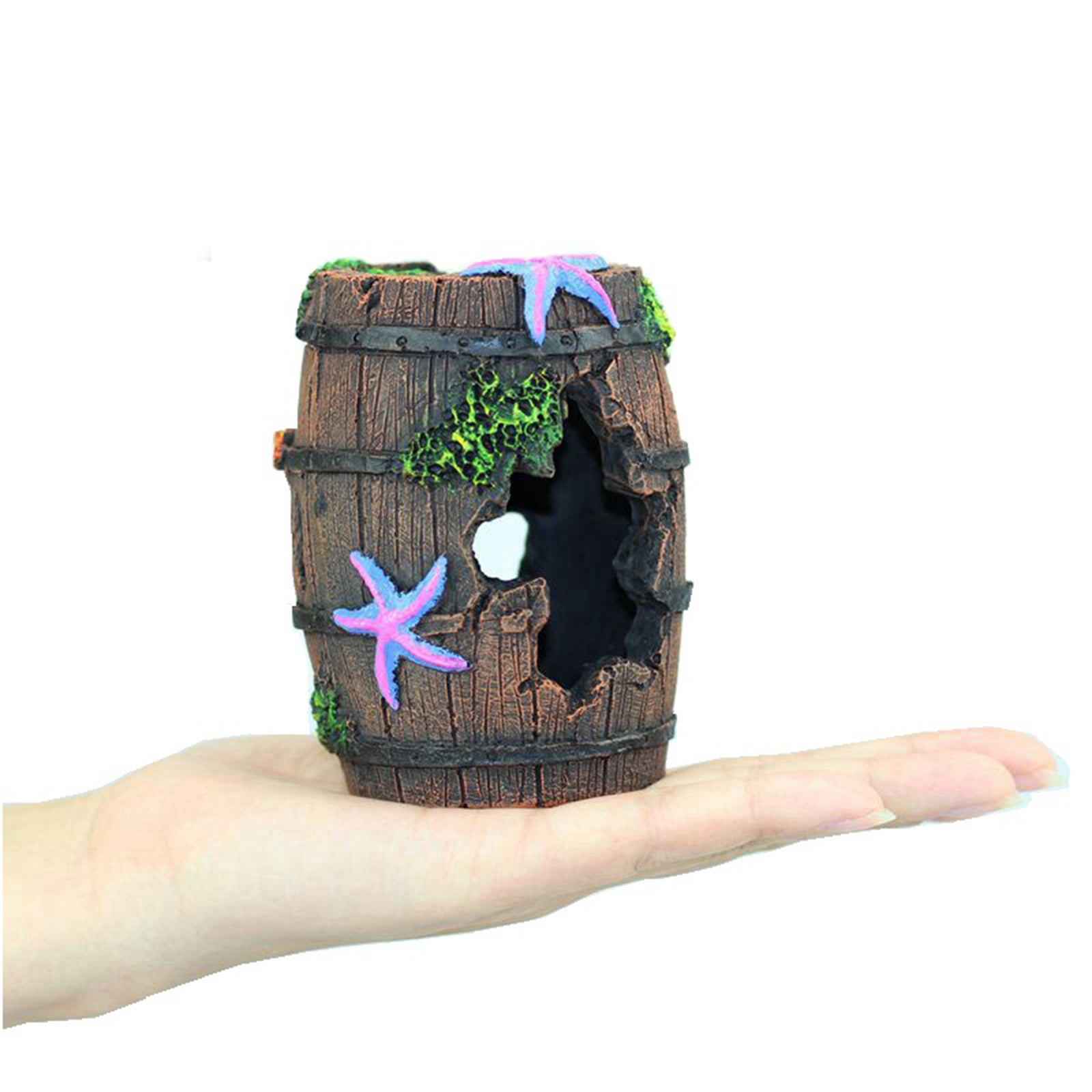 Aquarium Fish Tank Artificial Barrel Resin Ornament Cave Landscaping Decor