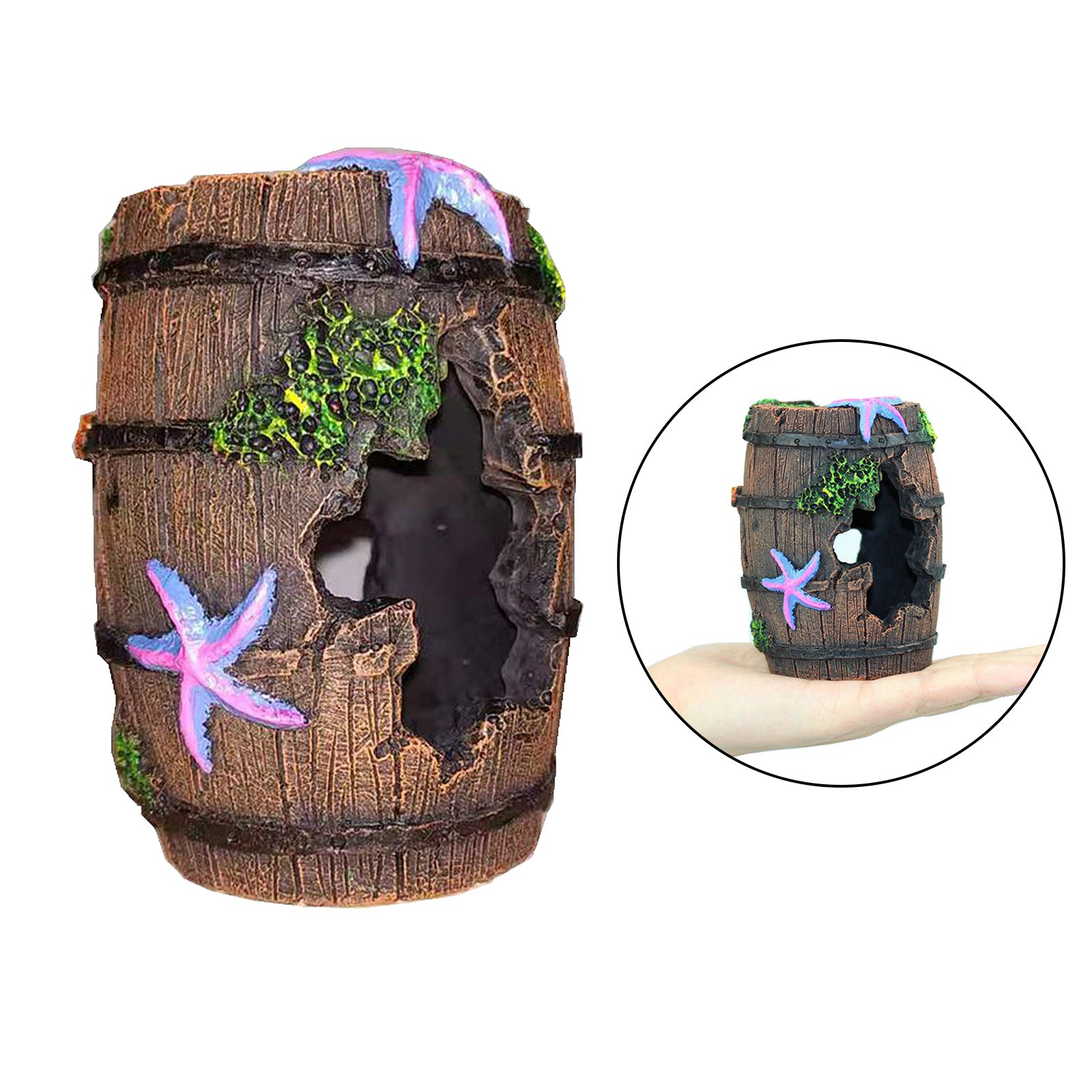 Aquarium Fish Tank Artificial Barrel Resin Ornament Cave Landscaping Decor