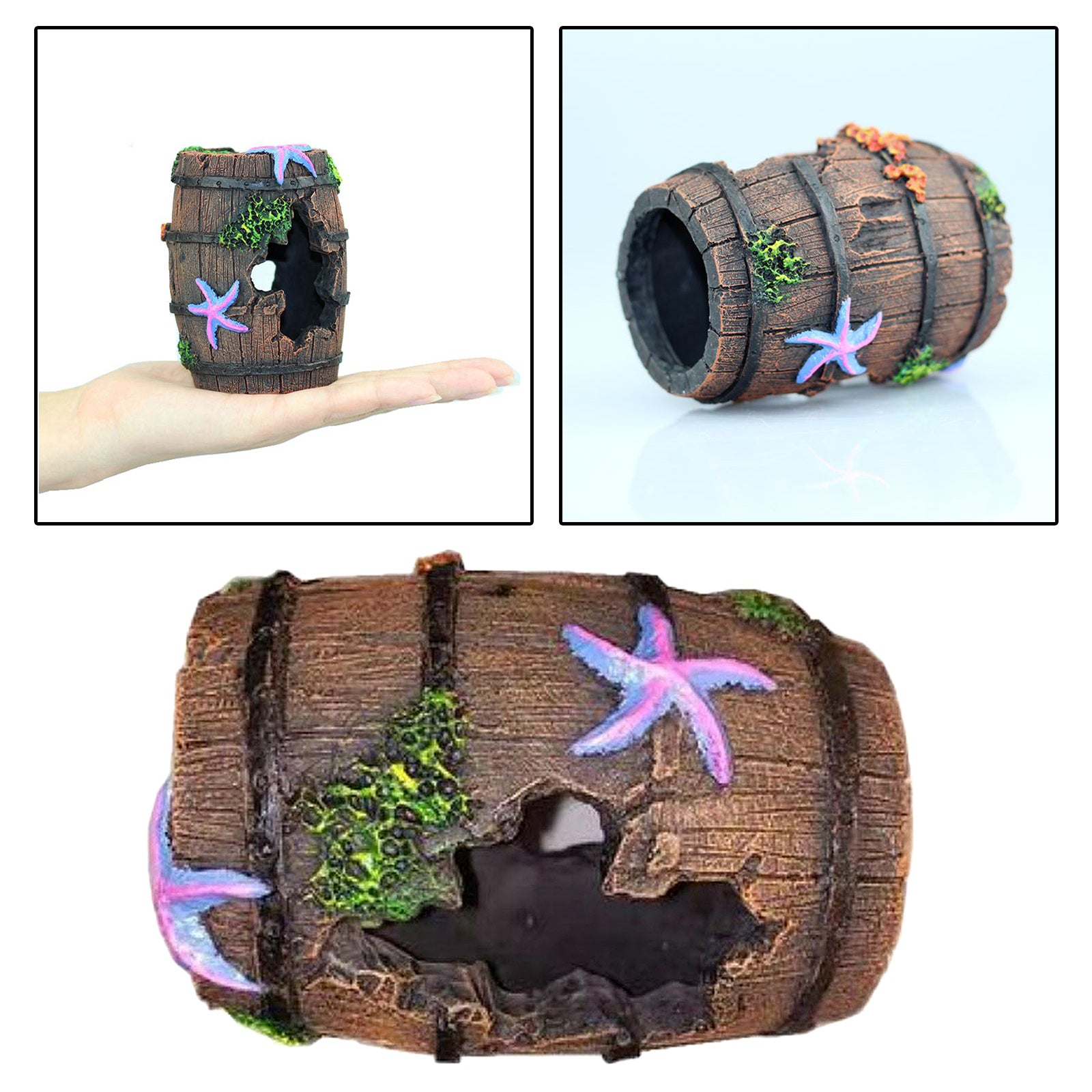 Aquarium Fish Tank Artificial Barrel Resin Ornament Cave Landscaping Decor