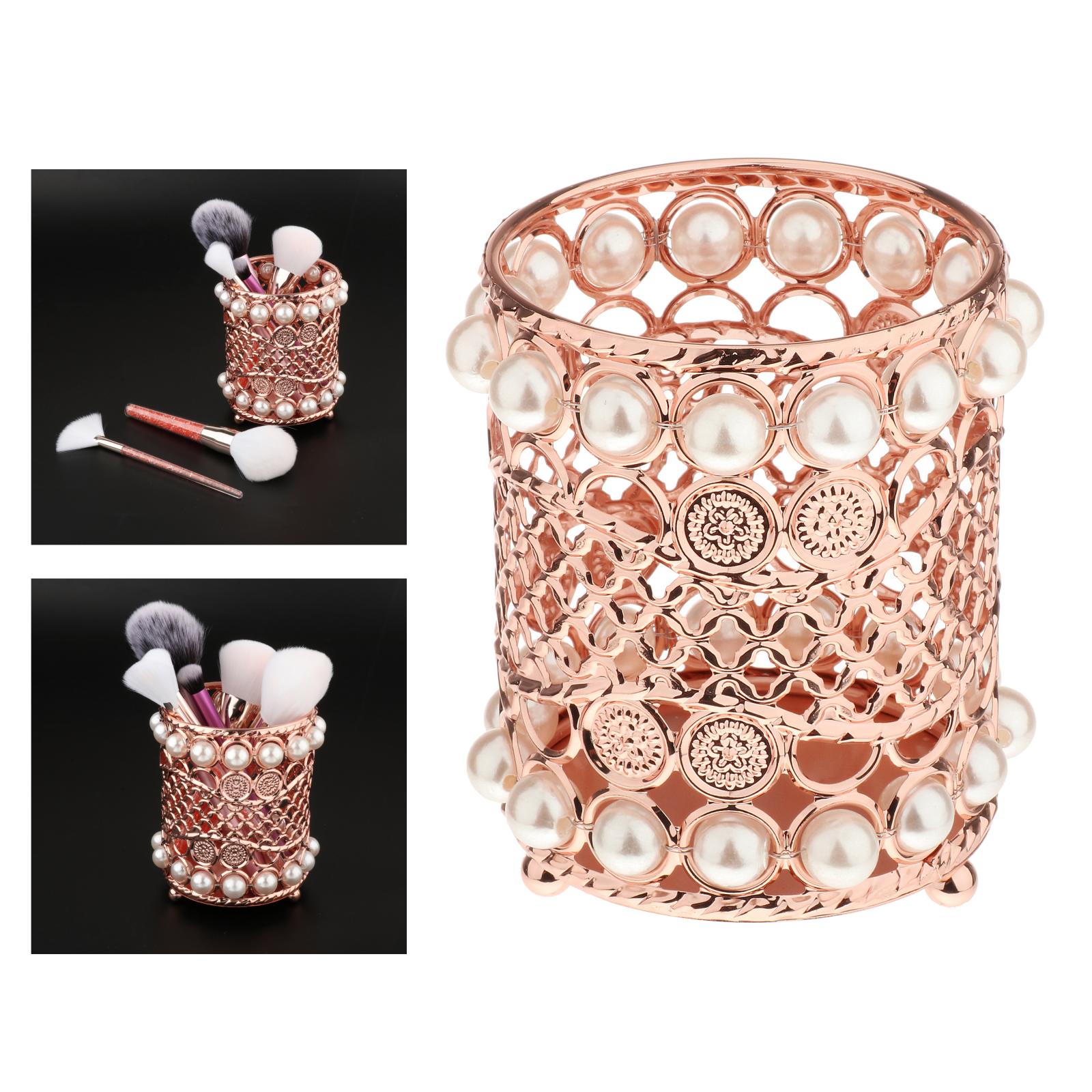 Crystal Makeup Brush Jewelry Storage Holder Pen Container Pearl Rose Gold