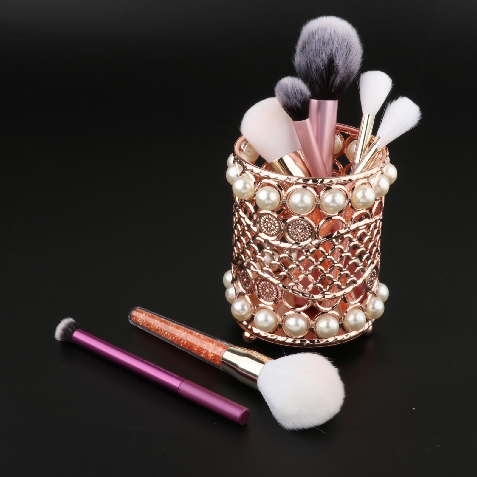 Crystal Makeup Brush Jewelry Storage Holder Pen Container Pearl Rose Gold