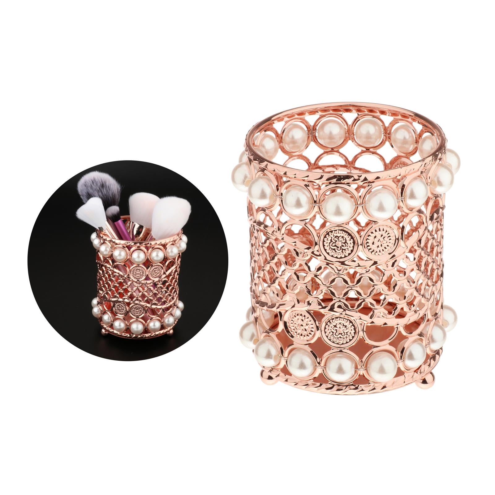 Crystal Makeup Brush Jewelry Storage Holder Pen Container Pearl Rose Gold