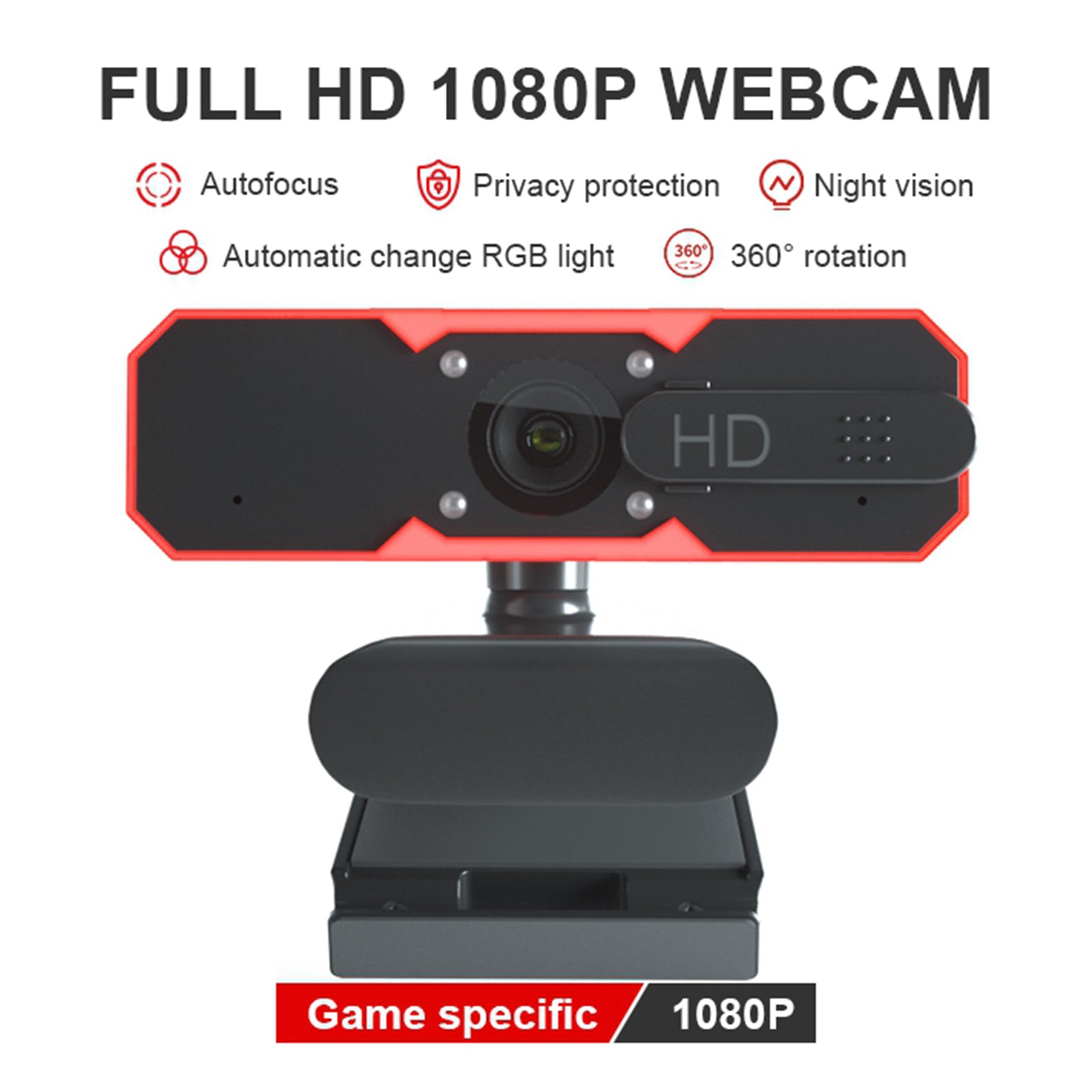 1080P Full Autofocus RGB Web Cam Built-in Mic Privacy Cover For Video Game